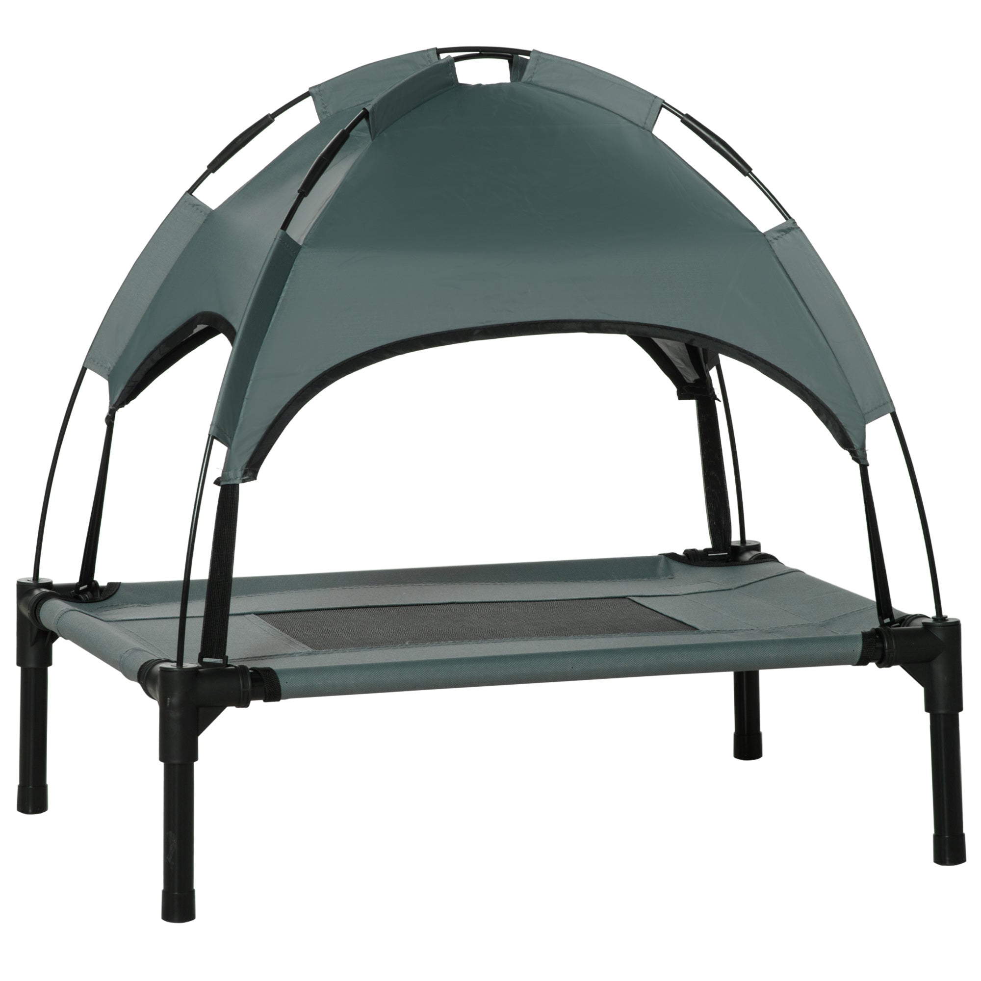 PawHut Raised Dog Bed Waterproof Elevated Pet Cot with Breathable Mesh UV Protection Canopy Grey, for Small Dogs, 61 x 46 x 62cm - North Peak Garden Furniture