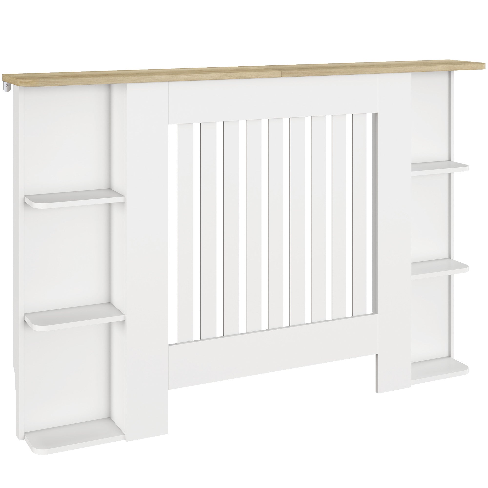 HOMCOM Radiator Cover with Open Storage Shelves, Vertical Slatted Cabinet Shelf Heater Cover for Living Room, Hallway, Medium, White (H: 83 / W: 124 / D: 19 cm)