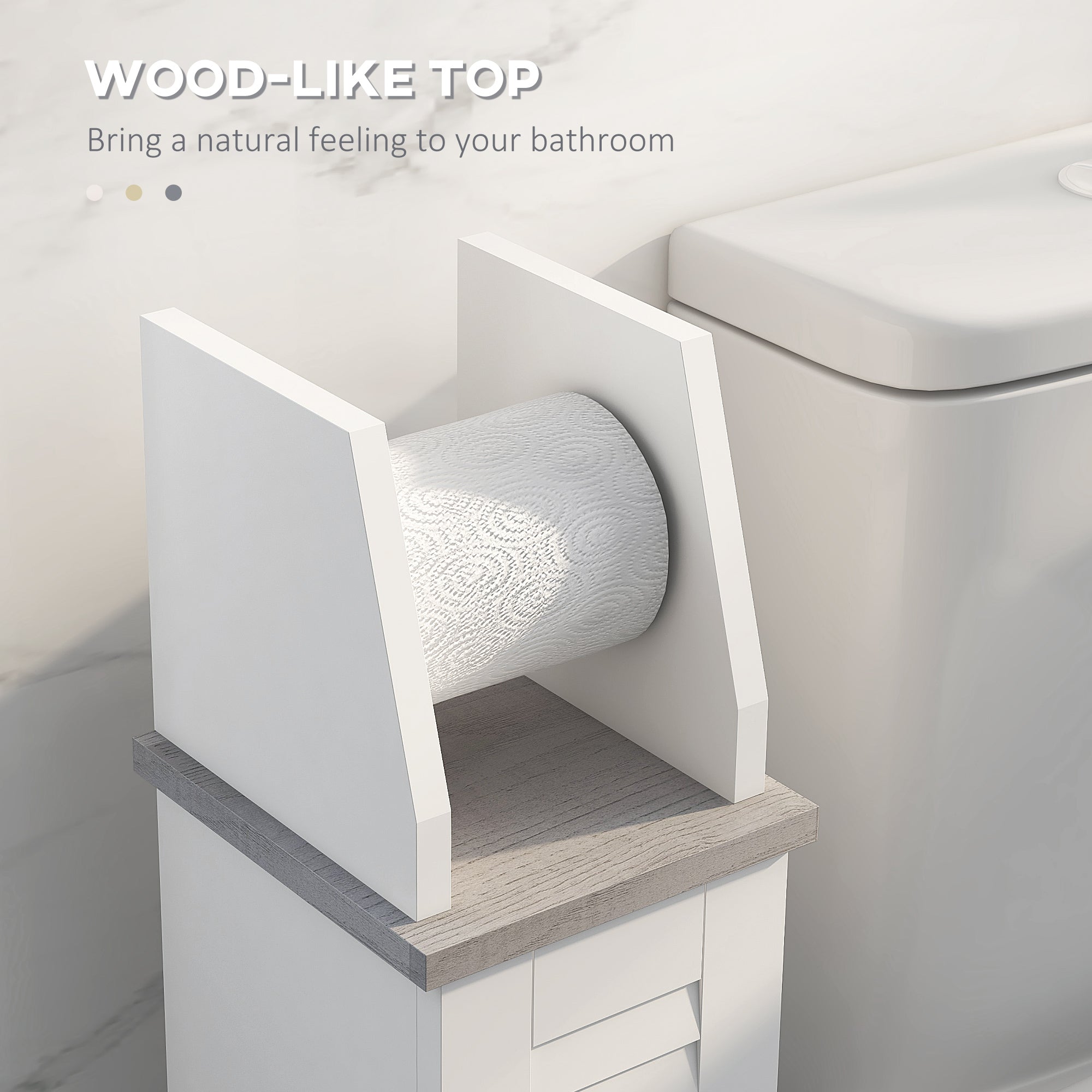 kleankin Slim Bathroom Floor Cabinet with Cupboard, Roll Holder and Adjustable Shelf, Toilet Roll Storage Unit for Toilet Paper, Shampoo, White - North Peak Garden Furniture