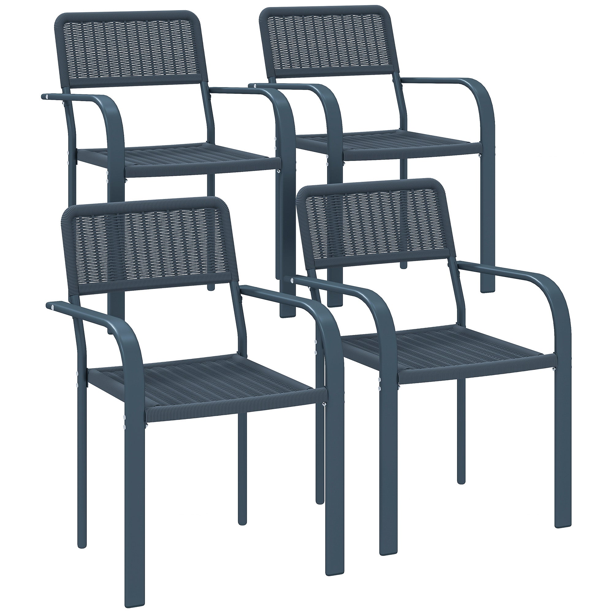 Outsunny Garden Chairs Set of 4, Stackable Rattan Effect Dining Chairs with Armrest, Weather Resistant and Lightweight Outdoor Furniture Armchairs for Patio, Balcony, Terrace, Dark Grey - North Peak Garden Furniture