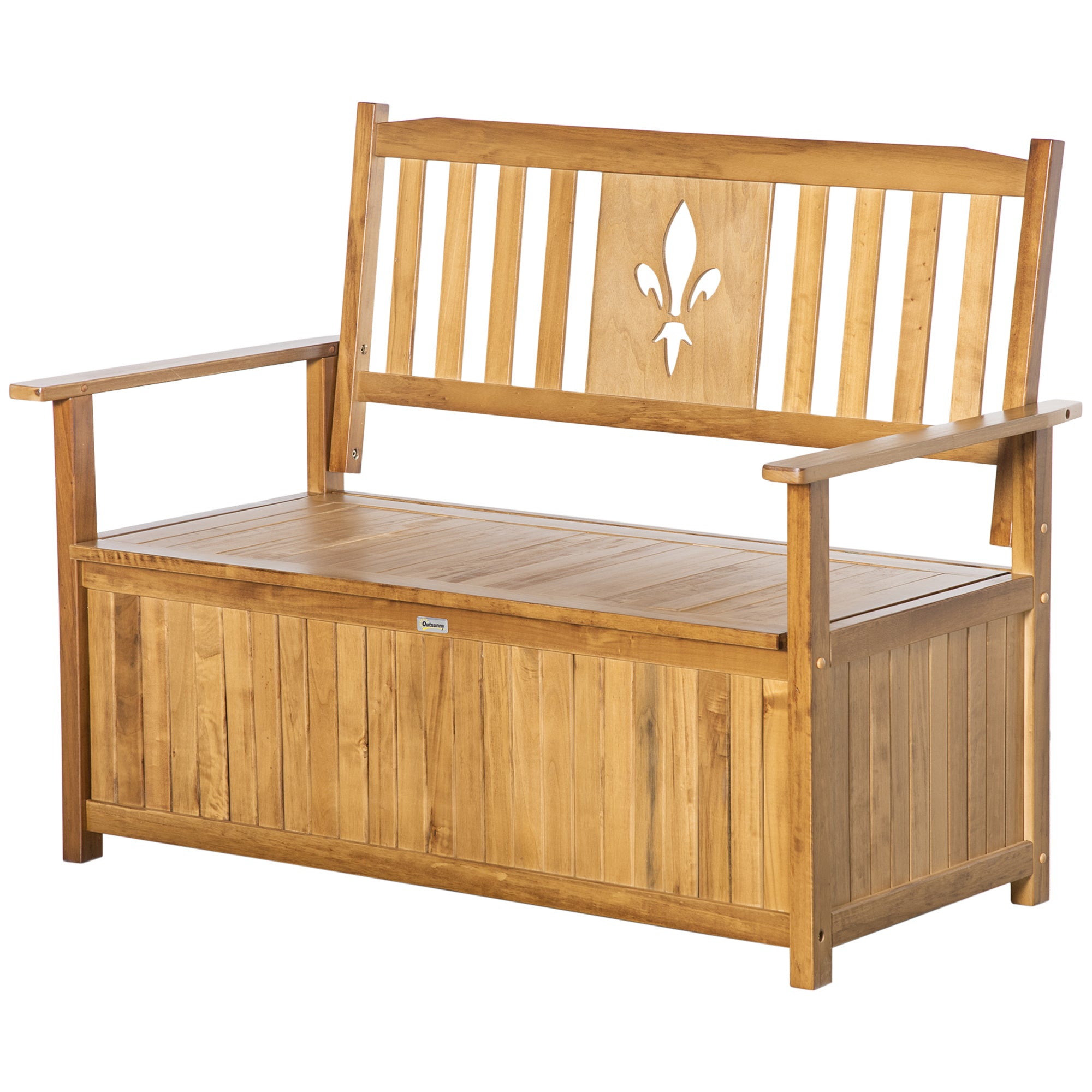 Outsunny Two-Seater Wooden Storage Bench - Natural Finish - North Peak Garden Furniture