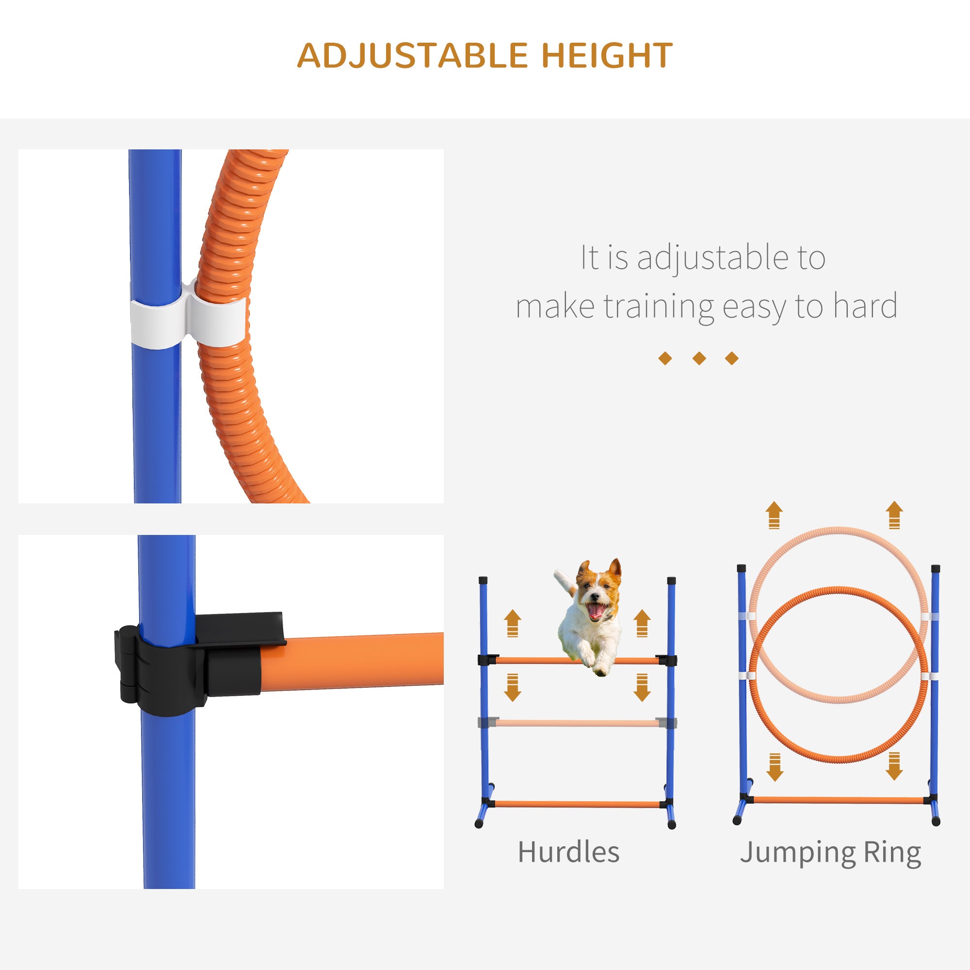 PawHut Eight-Piece Dog Agility Equipment Set with Weave Poles, Jump Ring, Hurdle, Pause Box, Training Shorts, Bag, Orange - North Peak Garden Furniture