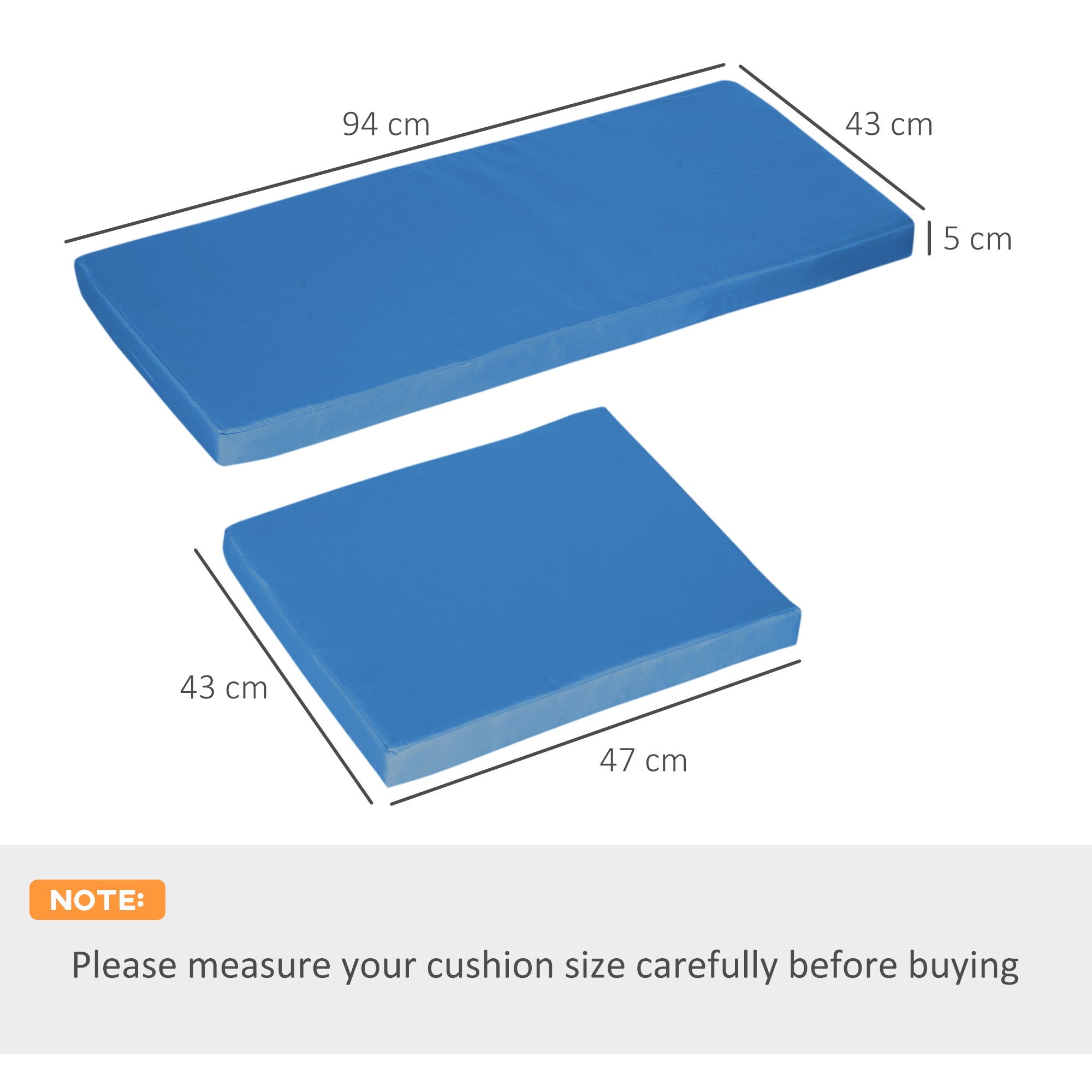 Outsunny Outdoor Seat Cushion Pads for Rattan Furniture, 3 PCs Garden Furniture Cushions,  Sky Blue