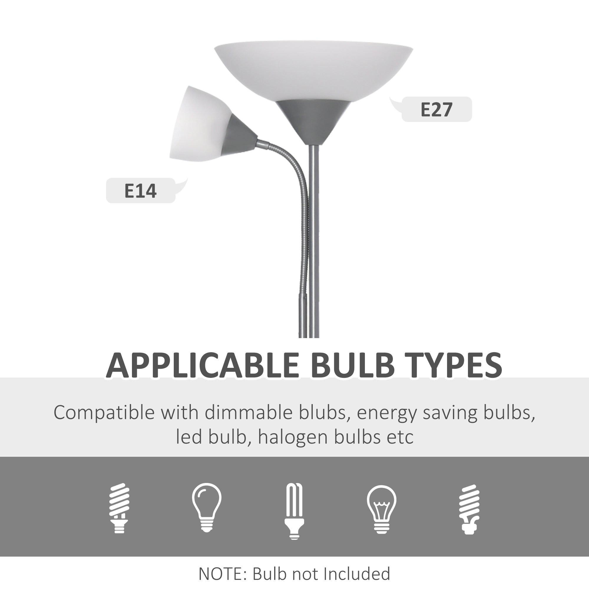 HOMCOM Modern Floor Lamp, Uplighter 2-Light Reading Lamp with Adjustable Heads, Tall Standing Lamp for Living Room, Bedroom, Office - North Peak Garden Furniture