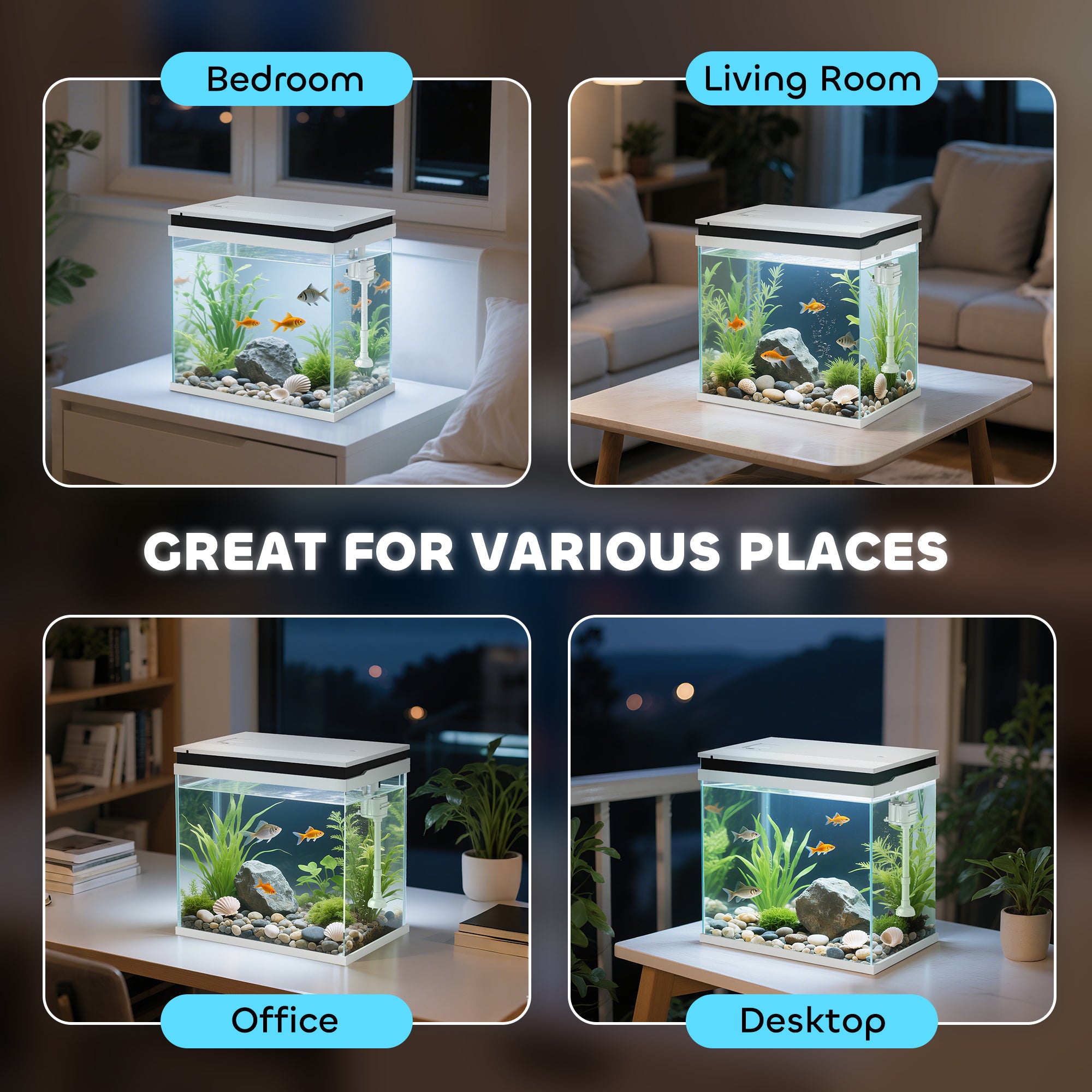 PawHut 26L Glass Fish Tank with Filter System, LED Lights, Water Pump, White - North Peak Garden Furniture