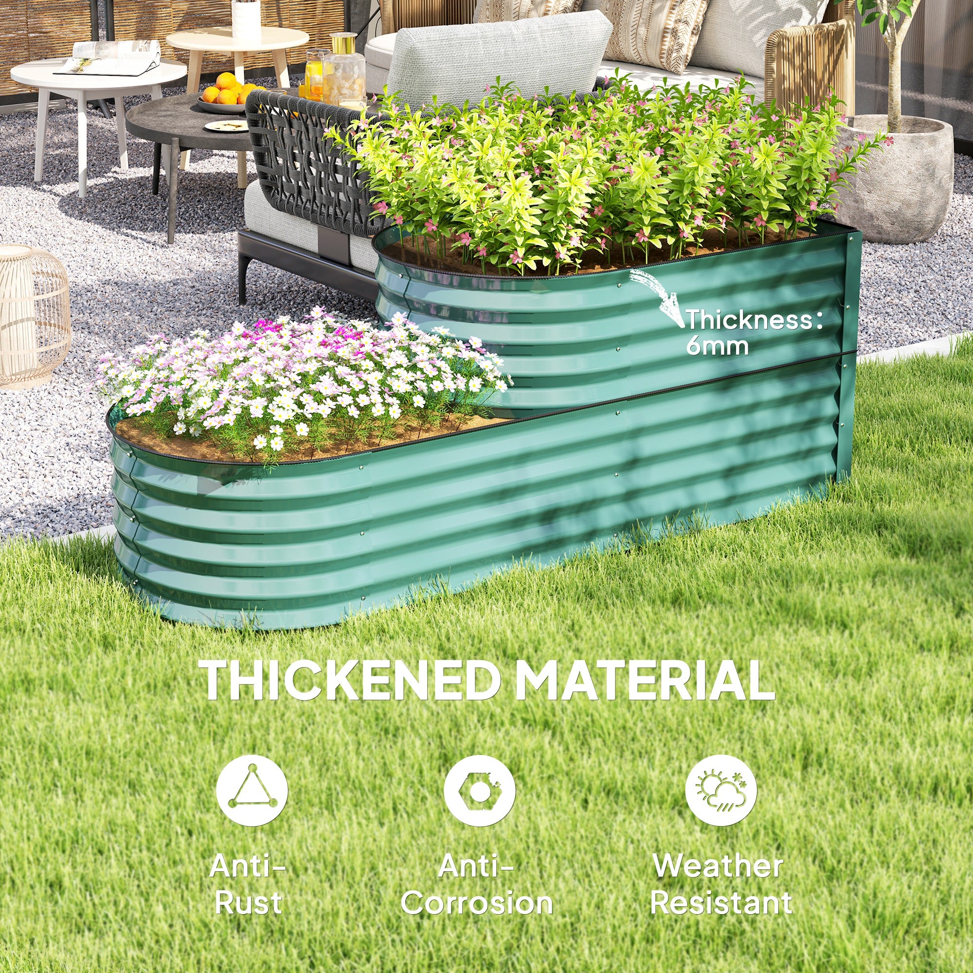 Outsunny Two-Tier Galvanised Steel Garden Planter - Dark Green - North Peak Garden Furniture