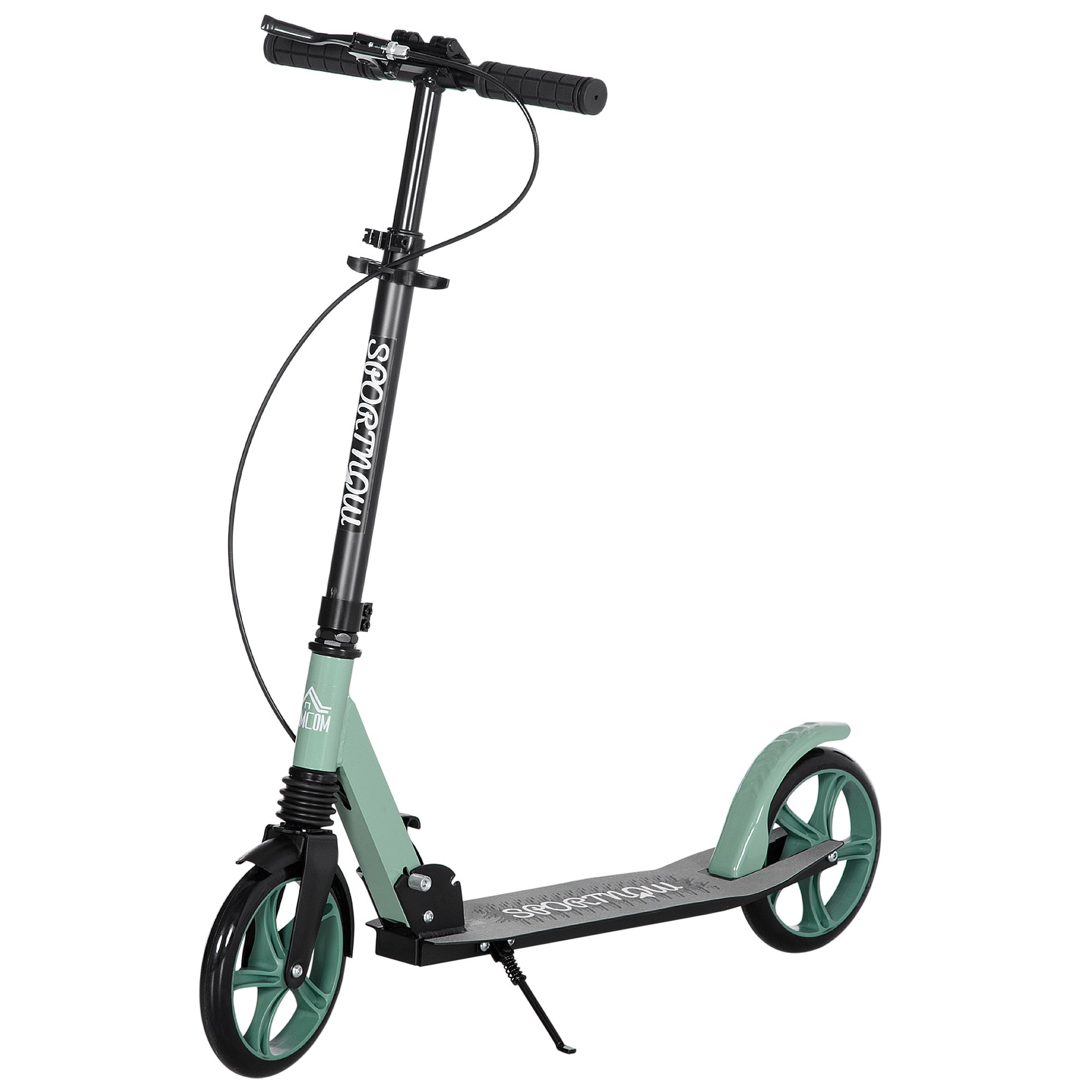 HOMCOM One-click Folding Kick Scooter for 14+ w/ Adjustable Handlebar, Push Scooter with Kickstand, Dual Brake System, Shock Absorber, 200mm Wheels & ABEC-9 Bearings - North Peak Garden Furniture