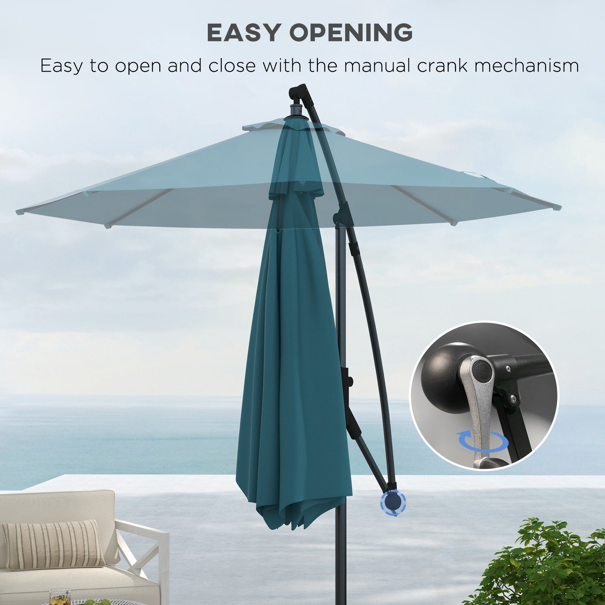 Outsunny 3m Offset Cantilever Parasol Umbrella, with Cross Base - Blue - North Peak Garden Furniture