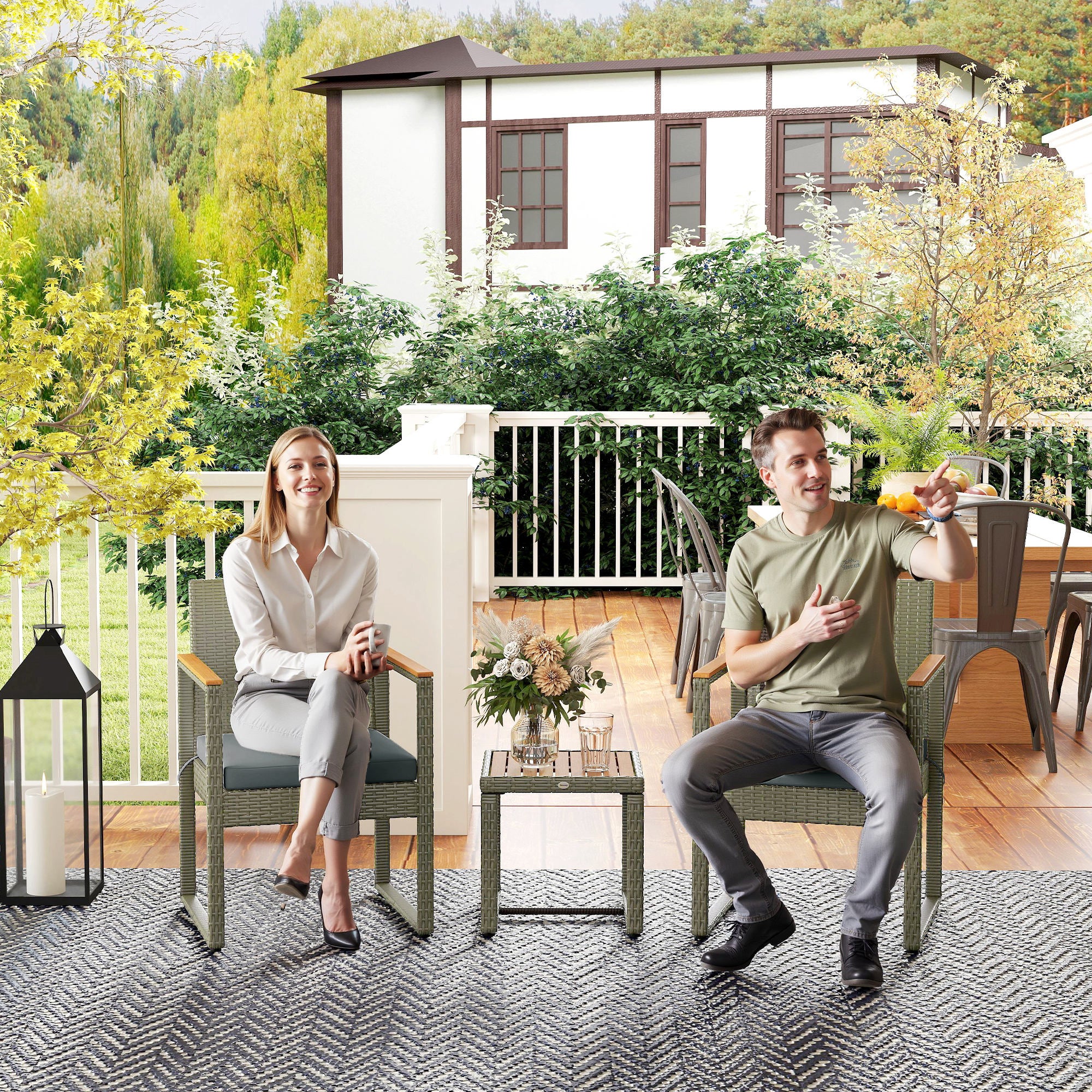 Outsunny Three-Piece Rattan Chair Set - Grey - North Peak Garden Furniture