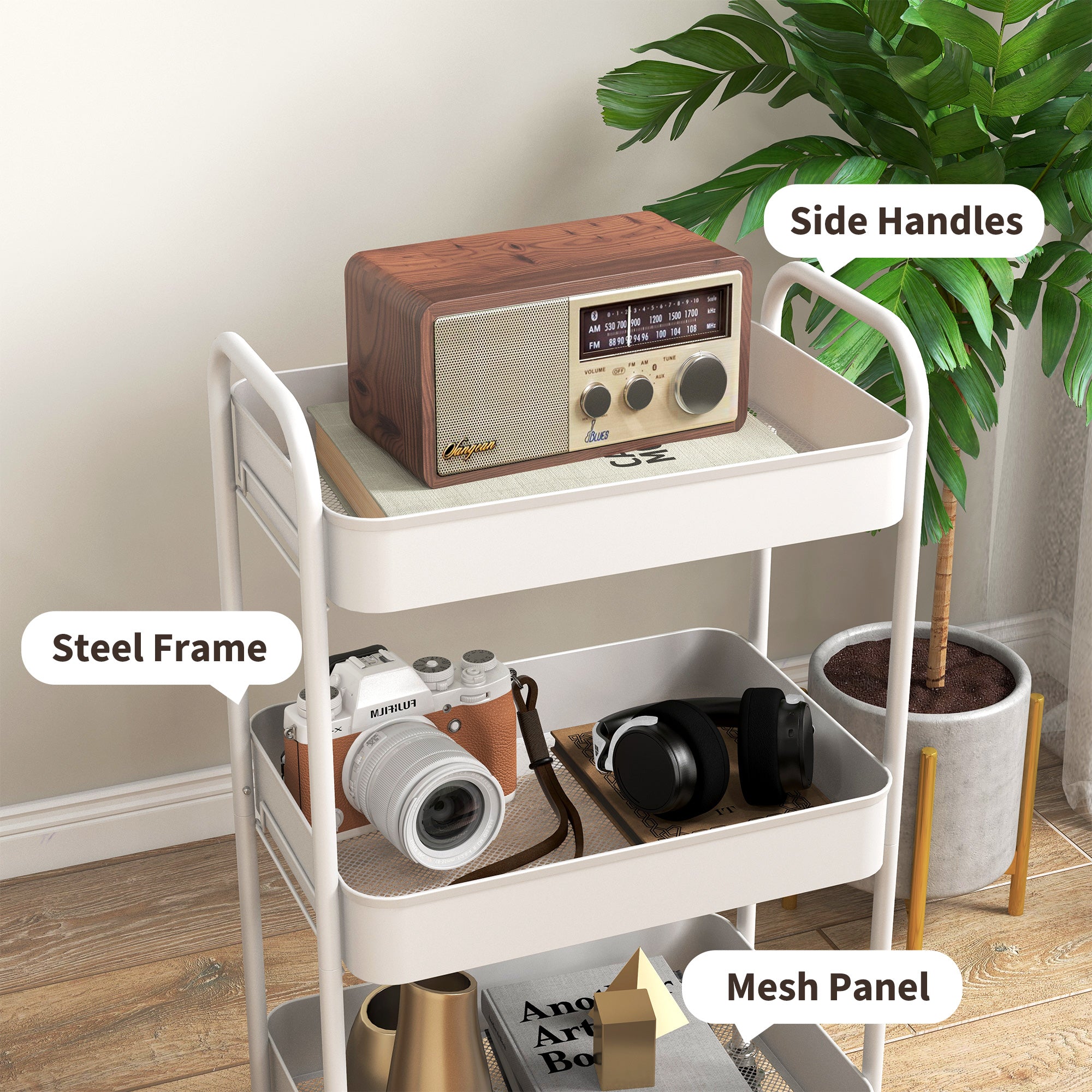 HOMCOM Three-Tier Steel Storage Trolley - White - North Peak Garden Furniture