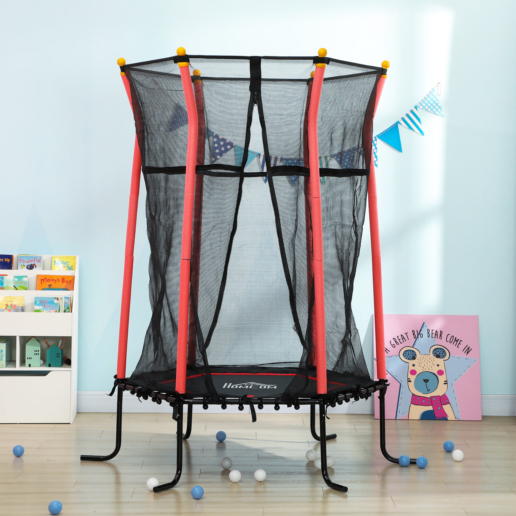 HOMCOM Kids Trampoline Mini Bouncer with Enclosure Safety Net For Ages 3-10 Years - Red - North Peak Garden Furniture