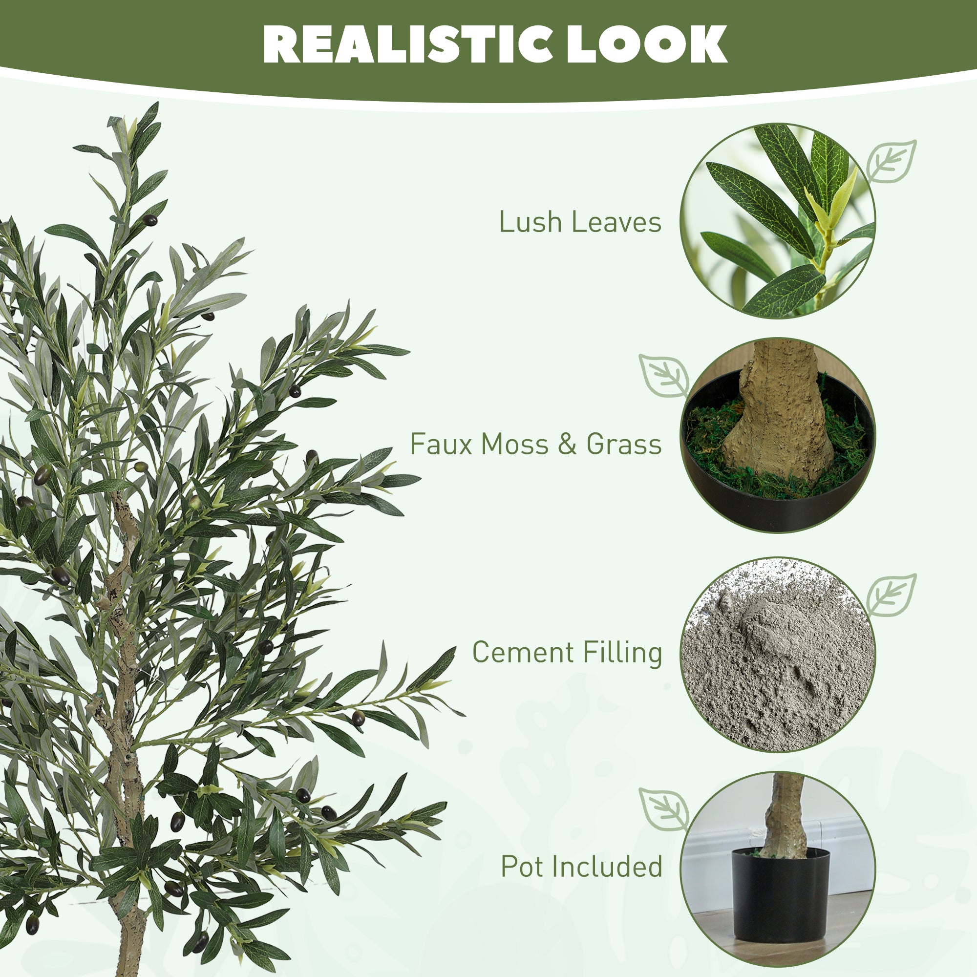 HOMCOM Set of 2 6ft/ 180cm Decorative Artificial Plant, Silk Olive Tree with 900 Leaves and 40 Olive Fruits in Pot, Fake Plant for Home, Office, Living Room, Indoor Decor - North Peak Garden Furniture