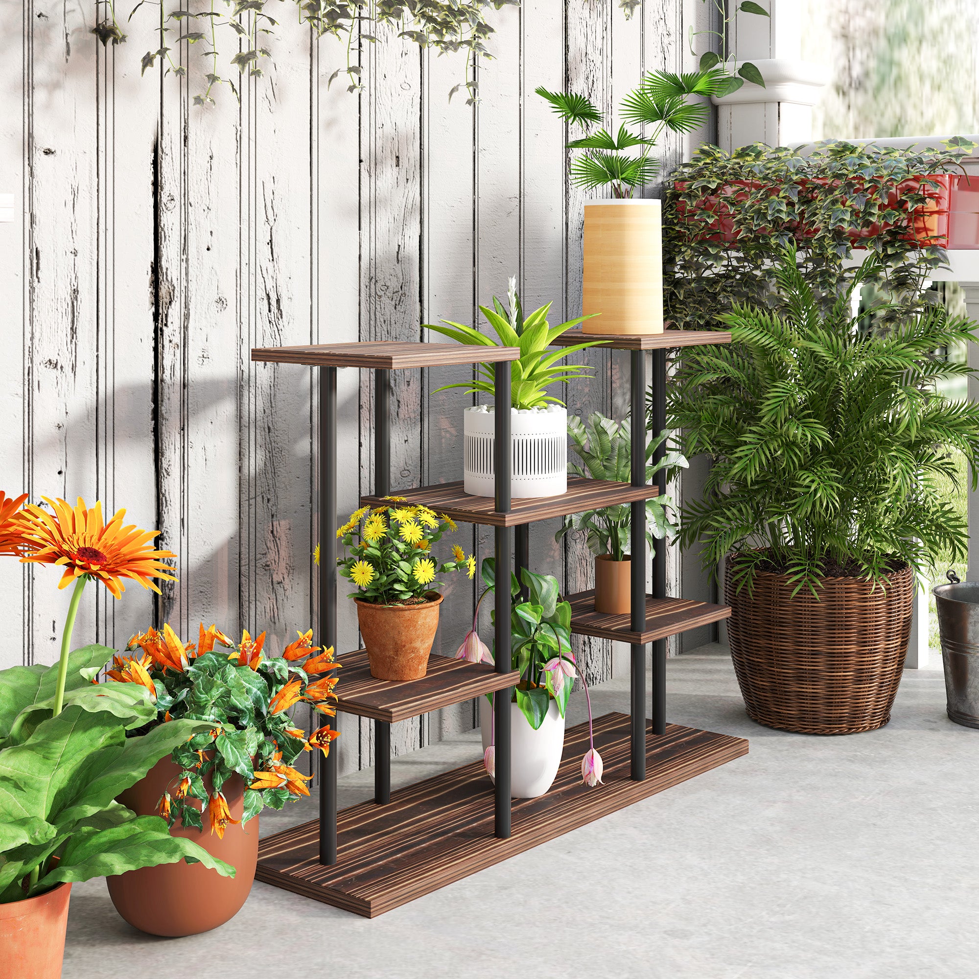 Outsunny Four-Tier Wooden Shelf Plant Stand - North Peak Garden Furniture