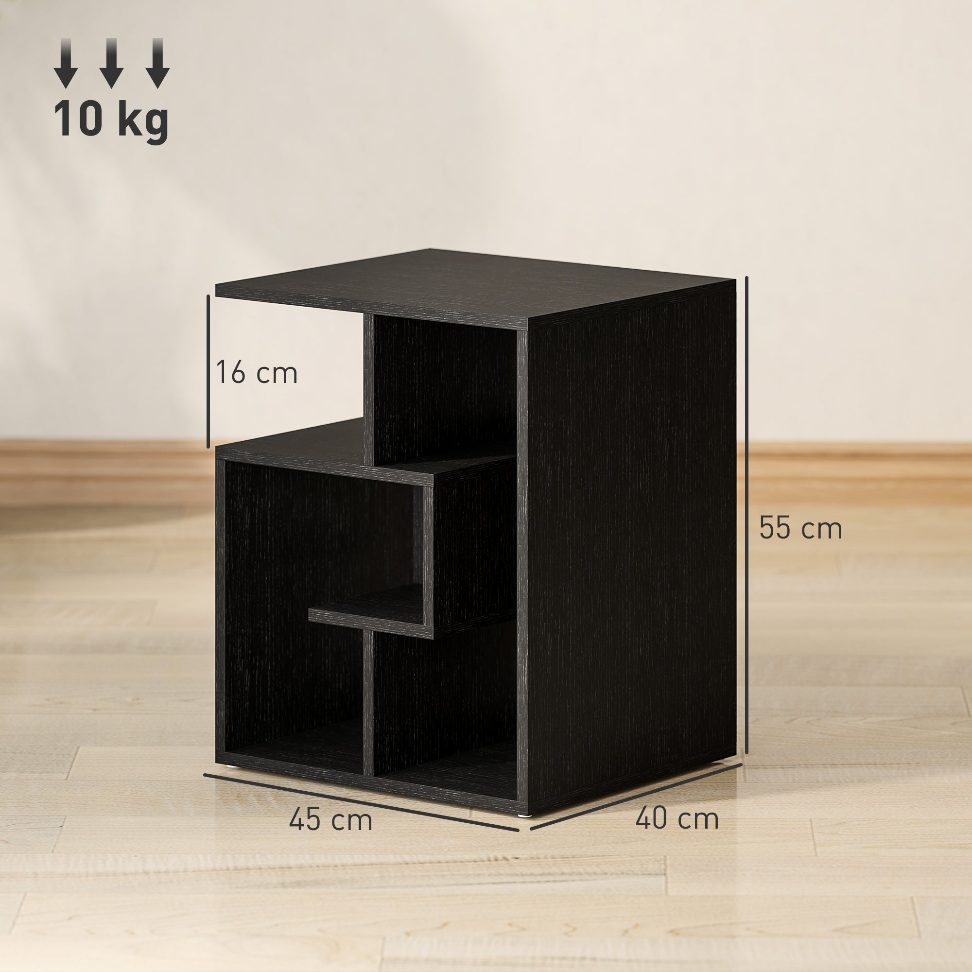 HOMCOM Side Table, 3 Tier End Table with Open Storage Shelves for Living Room, Bedroom, Black - North Peak Garden Furniture