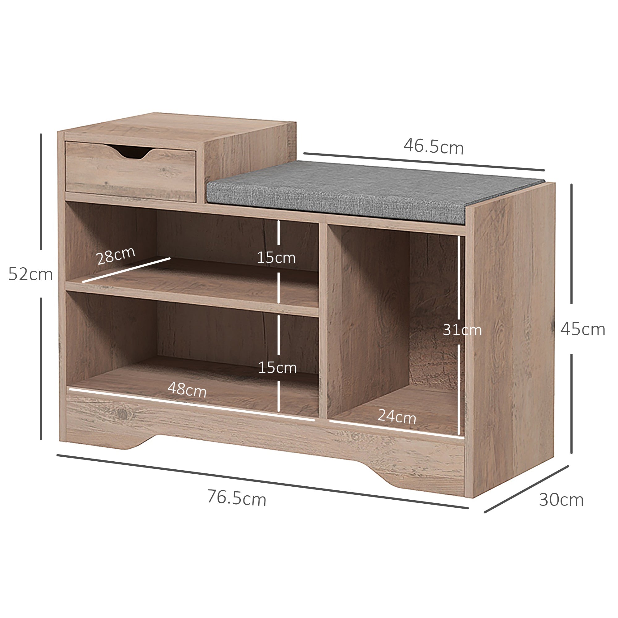HOMCOM Multi-Compartment Shoe Bench, with Seat - Grey - North Peak Garden Furniture