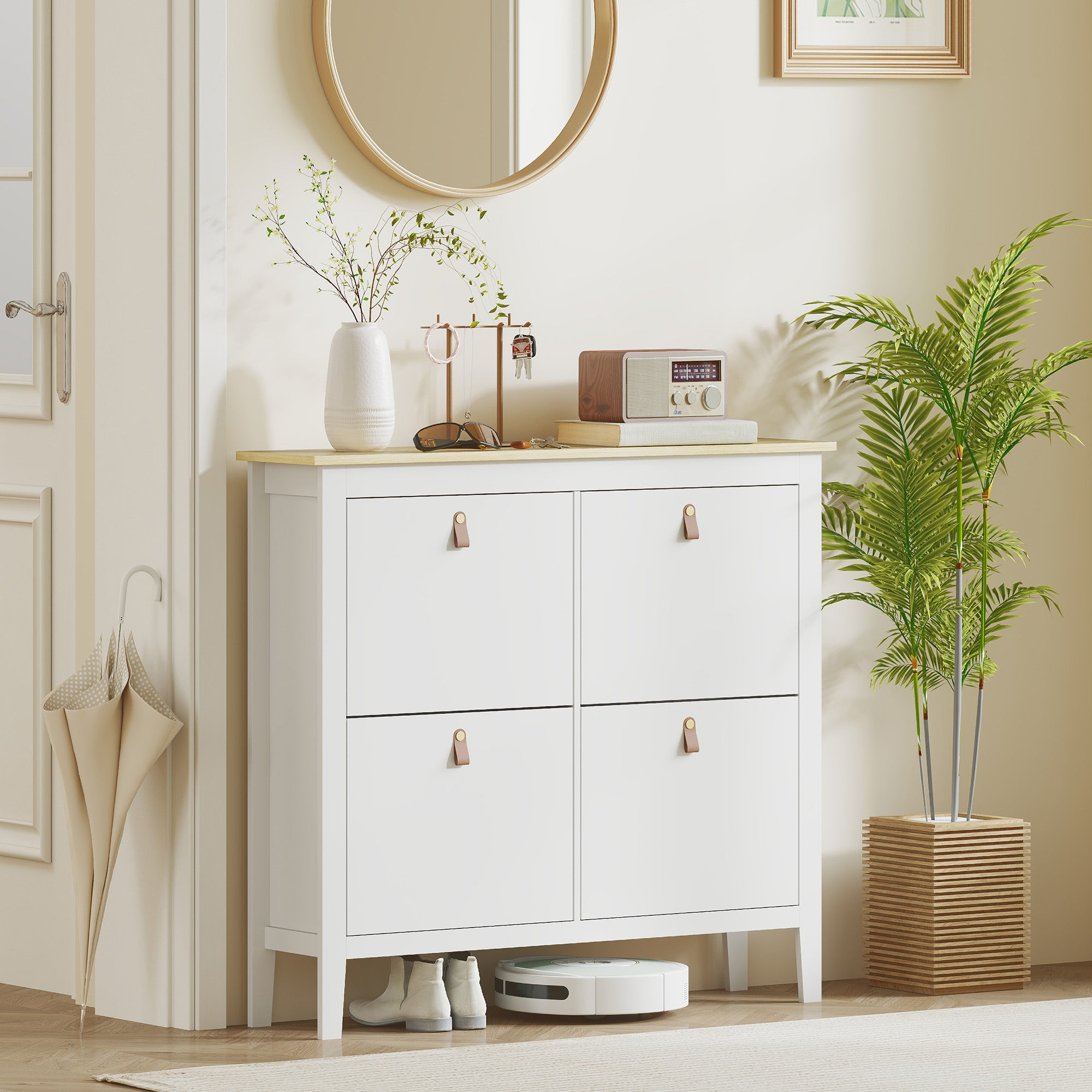 HOMCOM Modern Four-Drawer Shoe Cabinet - White - North Peak Garden Furniture