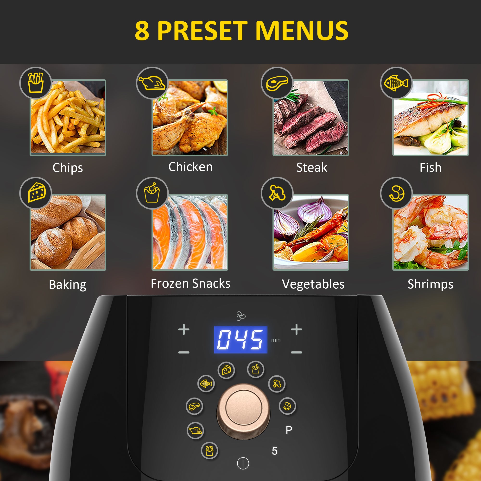 HOMCOM 5.5L 1700W Air Fryer, with Digital Display, 80-200℃ Temperature - North Peak Garden Furniture