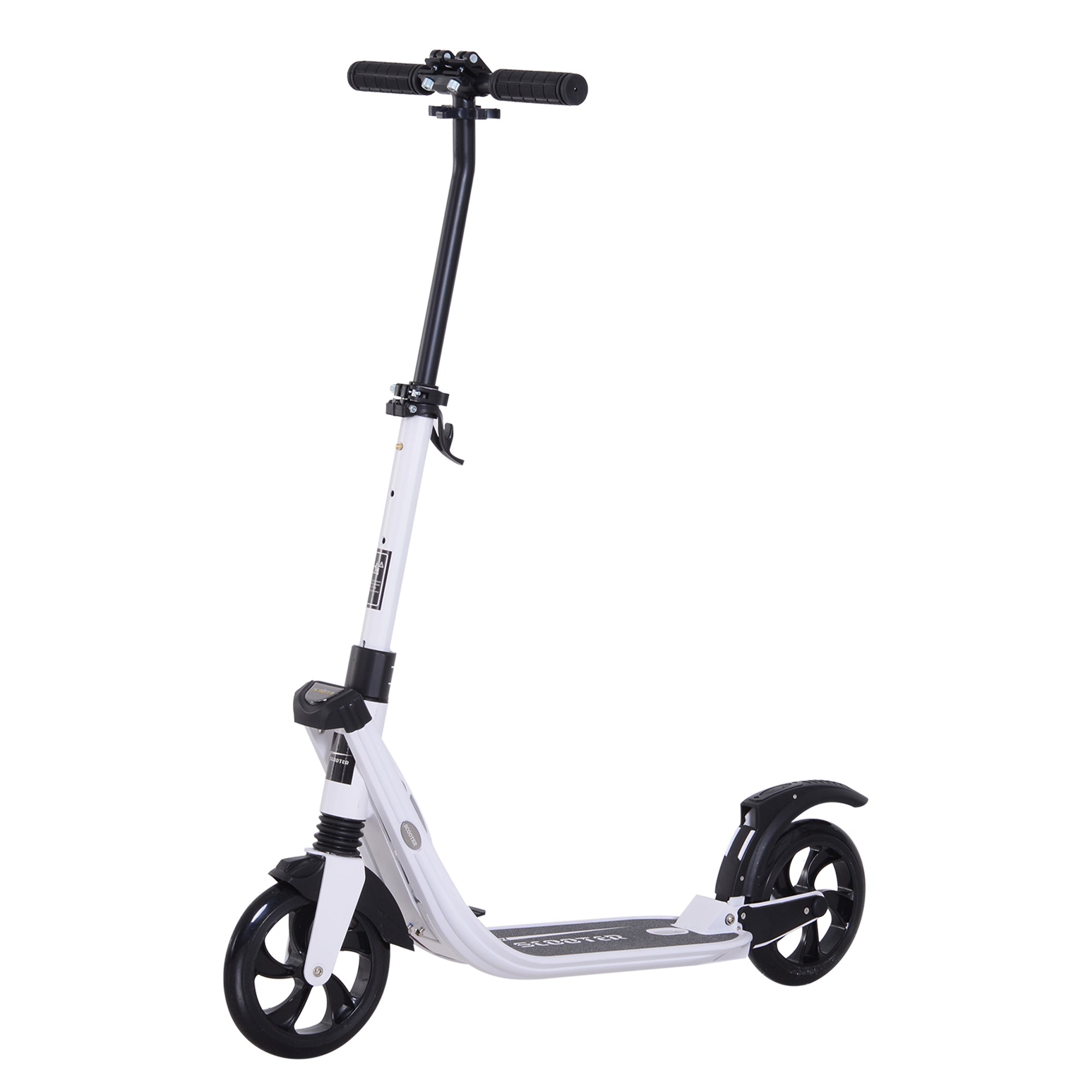 HOMCOM Folding Kick Scooter Hight-Adjustable Urban Scooter w/ Rear Brake, Double Shock Absorption System & 2 Big Wheels, For 14+ Teens Adult, White - North Peak Garden Furniture
