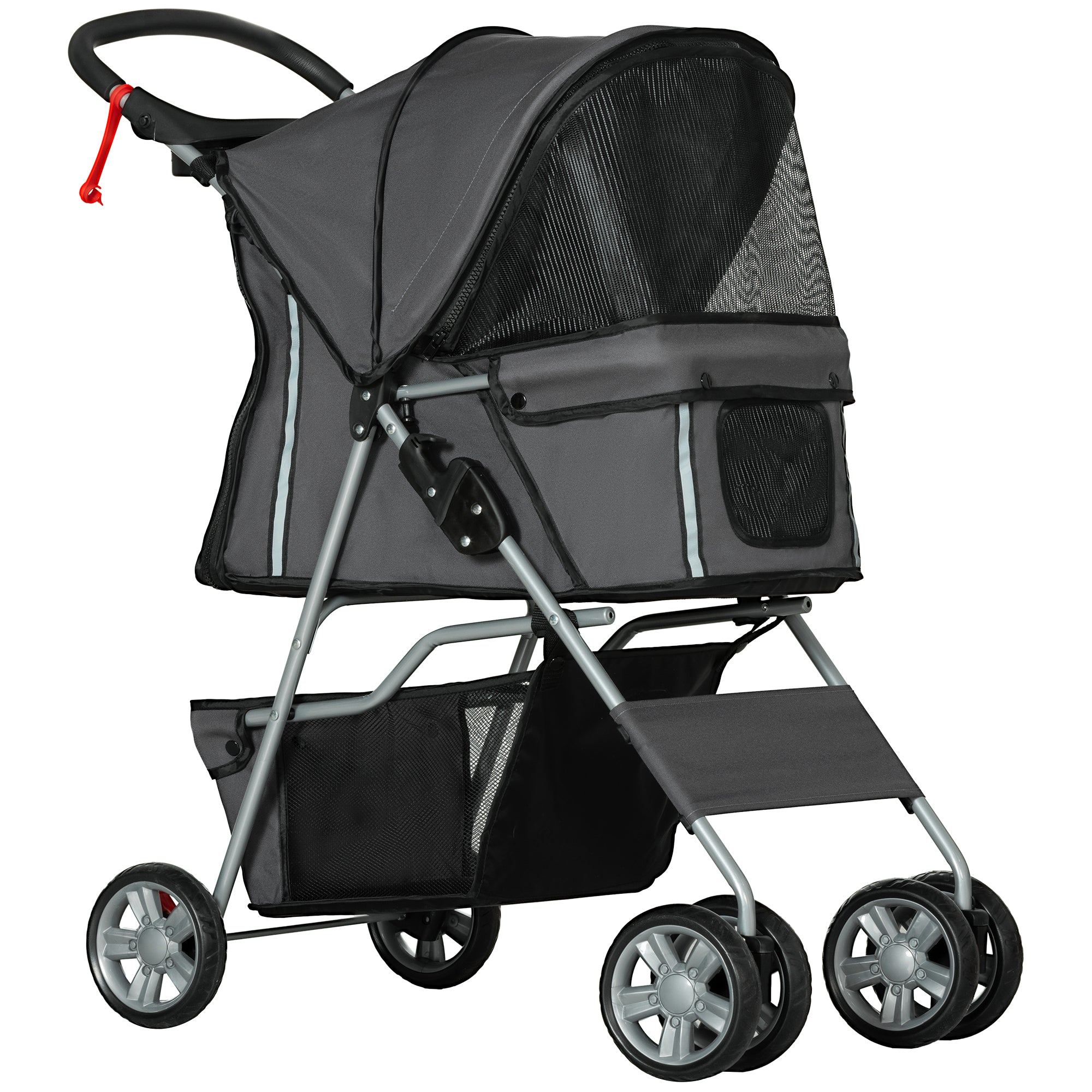 PawHut Foldable Pet Stroller for Small and Miniature Dog, Dark Grey - North Peak Garden Furniture