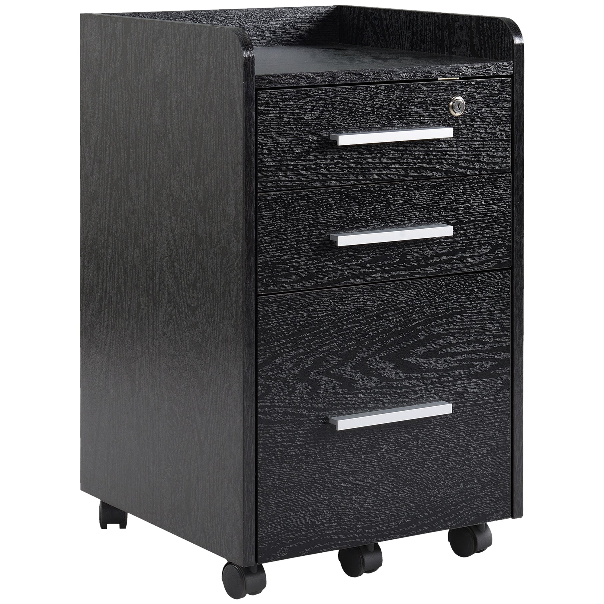 HOMCOM Three-Drawer Lockable Filing Cabinet - Black - North Peak Garden Furniture