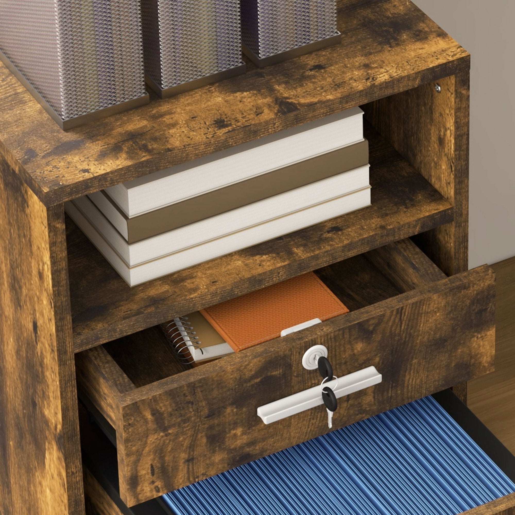 Vinsetto Lockable Two-Drawer Filing Cabinet, with Wheels - Wood-Effect - North Peak Garden Furniture