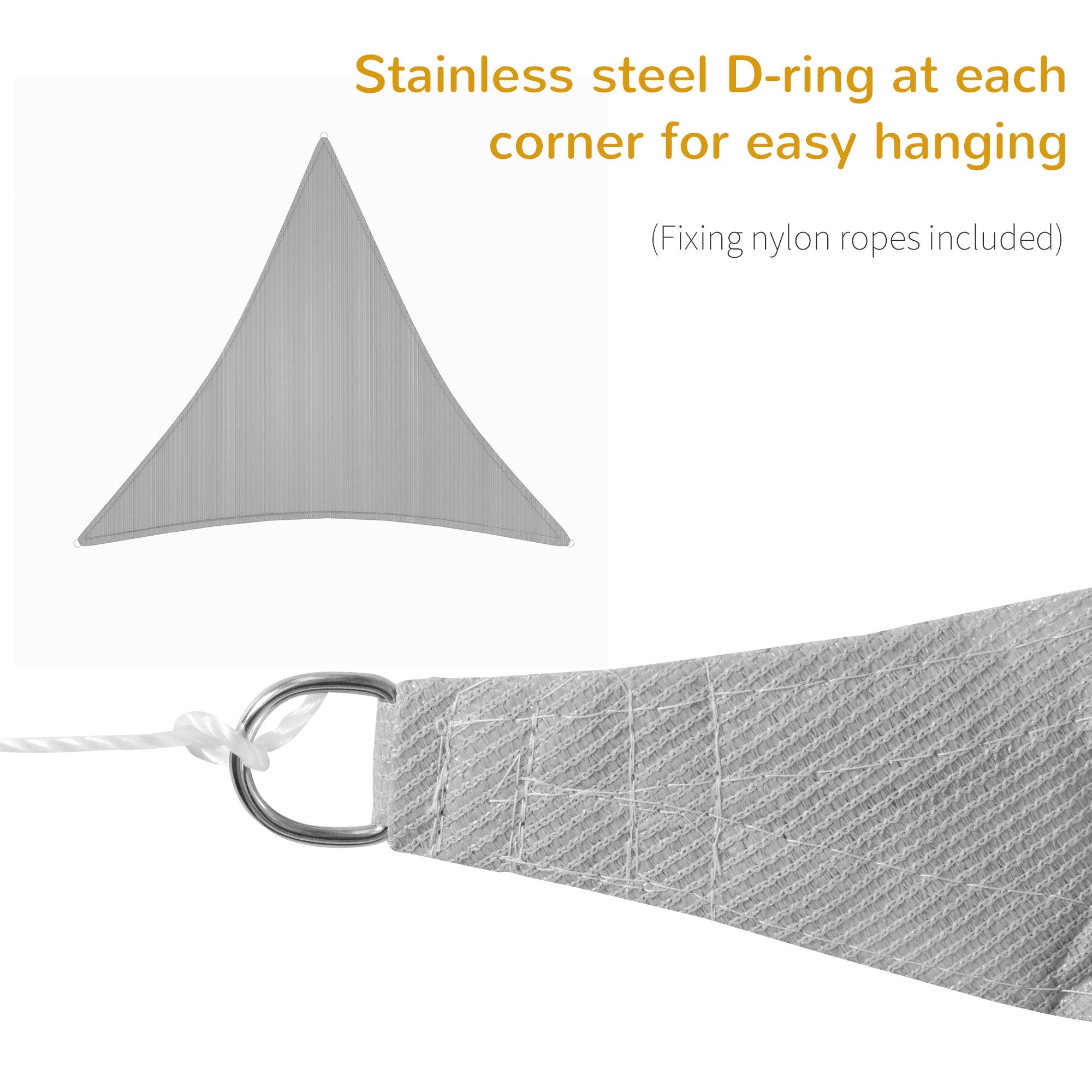 Outsunny 4x4m Triangle Sun Shade Sail, Outdoor UV Protection HDPE Canopy, Patio Deck Shelter with Steel Rings and Ropes, Grey - North Peak Garden Furniture