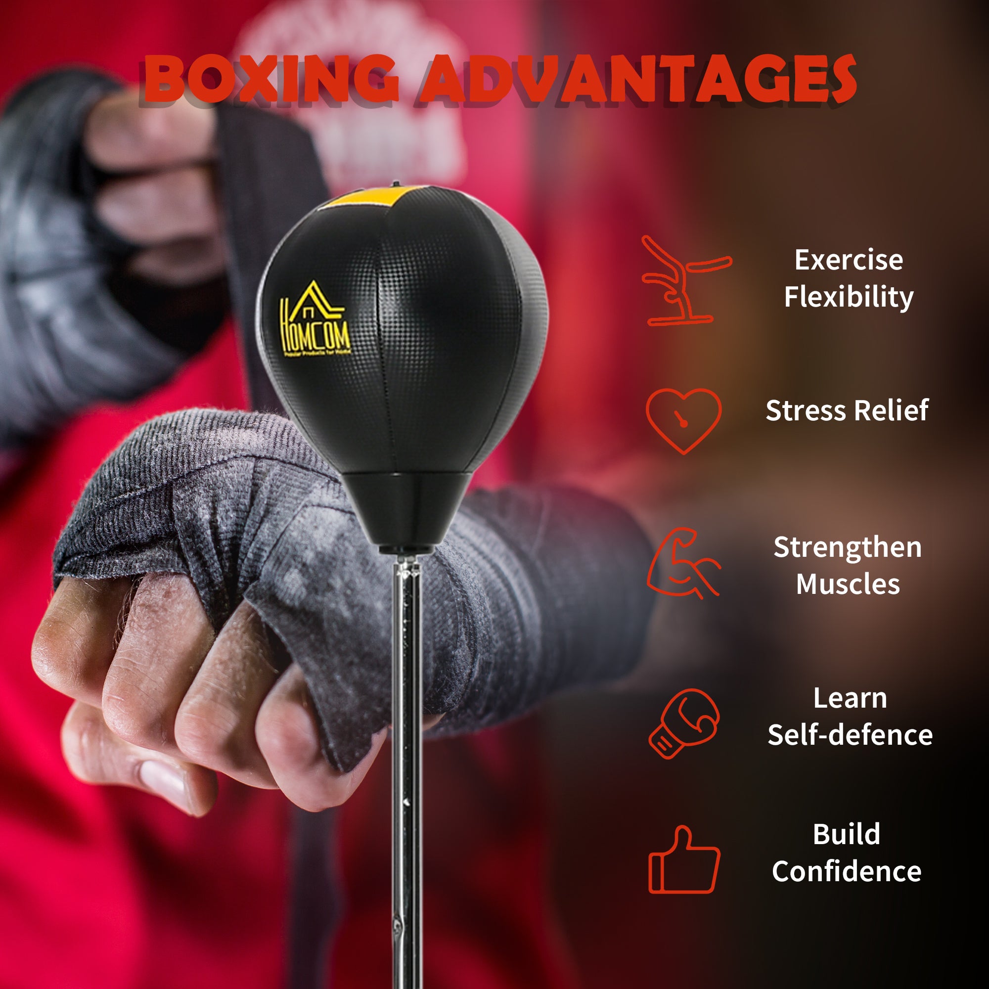 HOMCOM Punching Bag with Stand, Free Standing Boxing Bag Set, Speed Bag with Speedball Adjustable Height from 133cm to 151cm for Teens, Black, Gold Tone - North Peak Garden Furniture