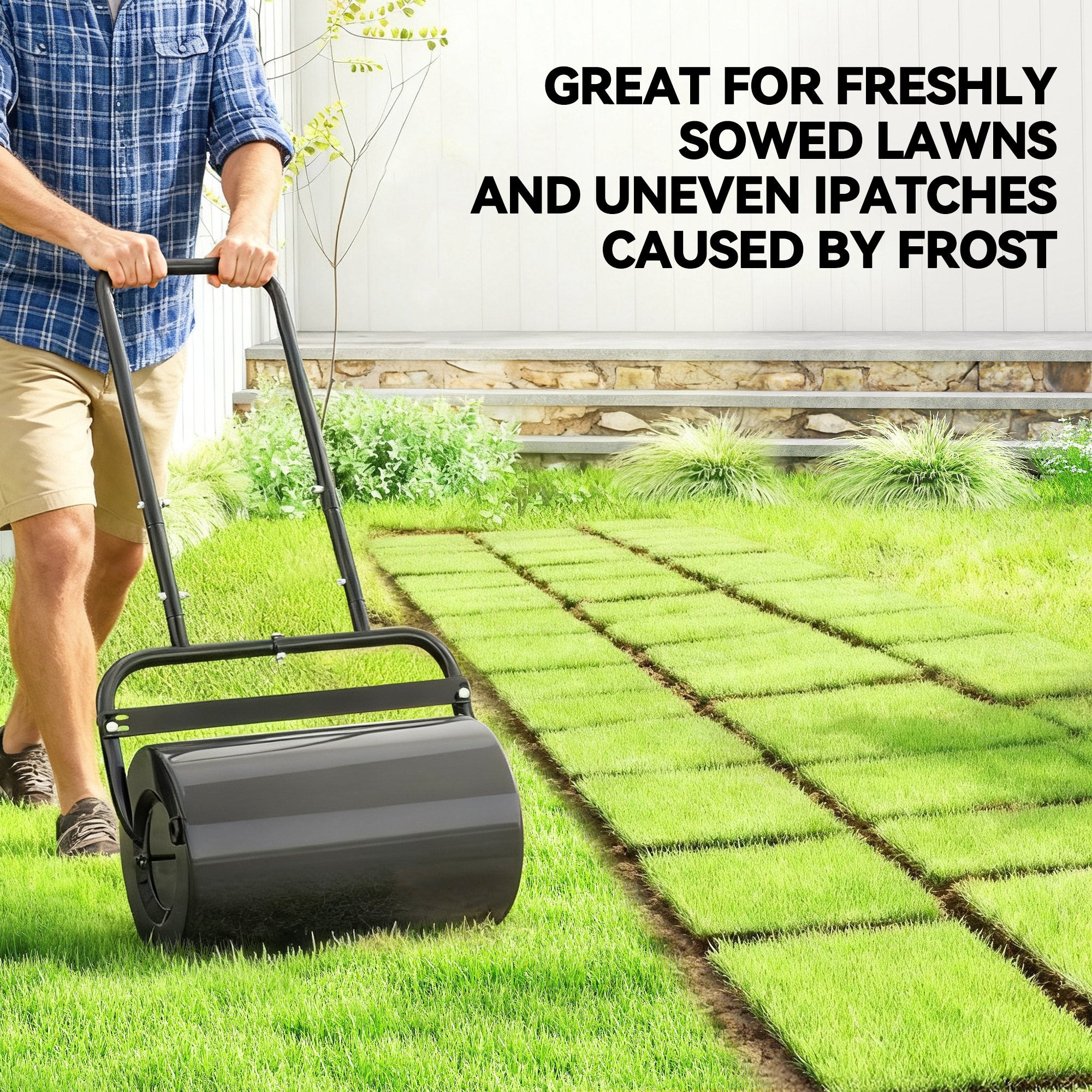 Outsunny 38L Fillable Cylinder Steel Lawn Roller - Black