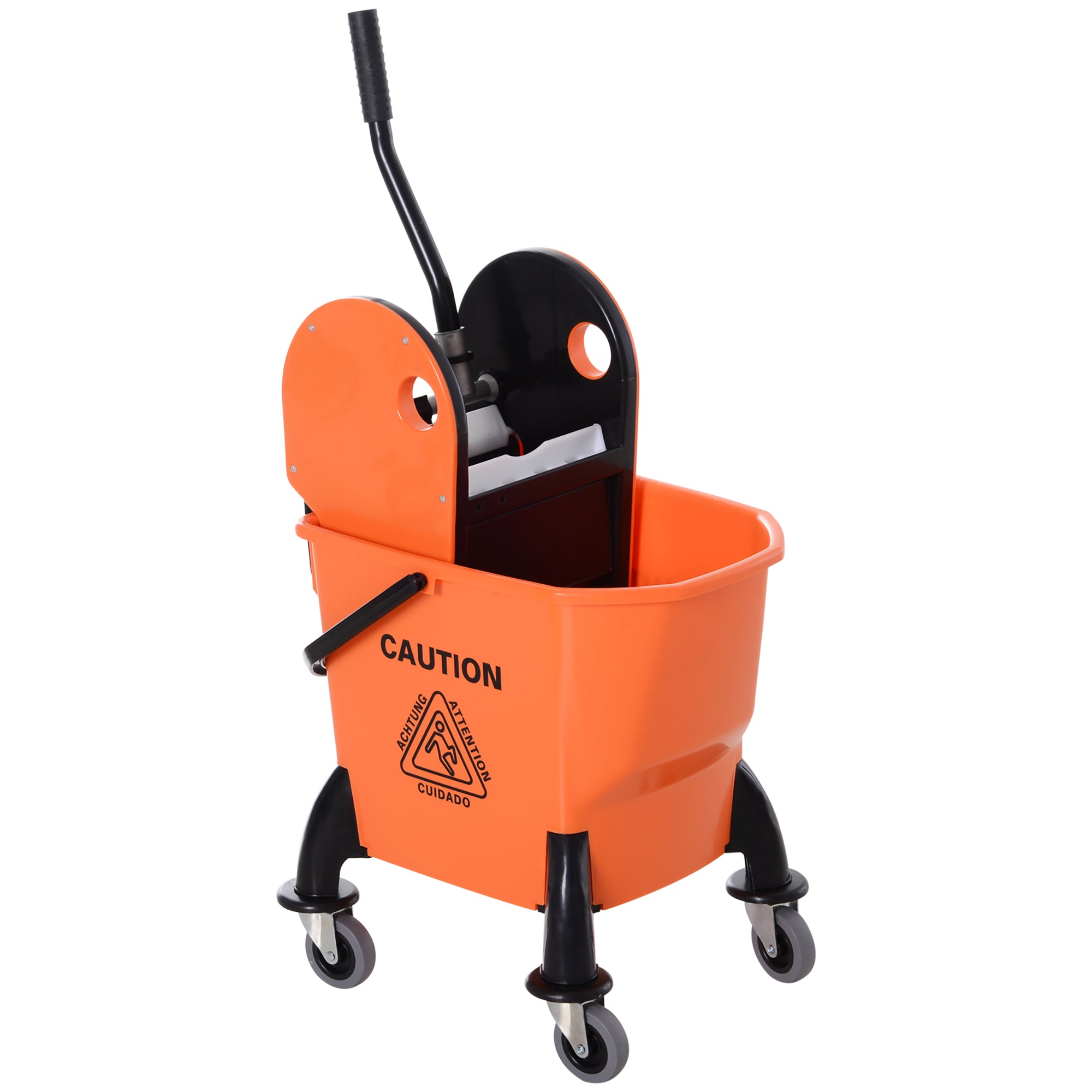 HOMCOM 25L Mop Bucket, with Wringer, Wheels and Handle - Orange - North Peak Garden Furniture