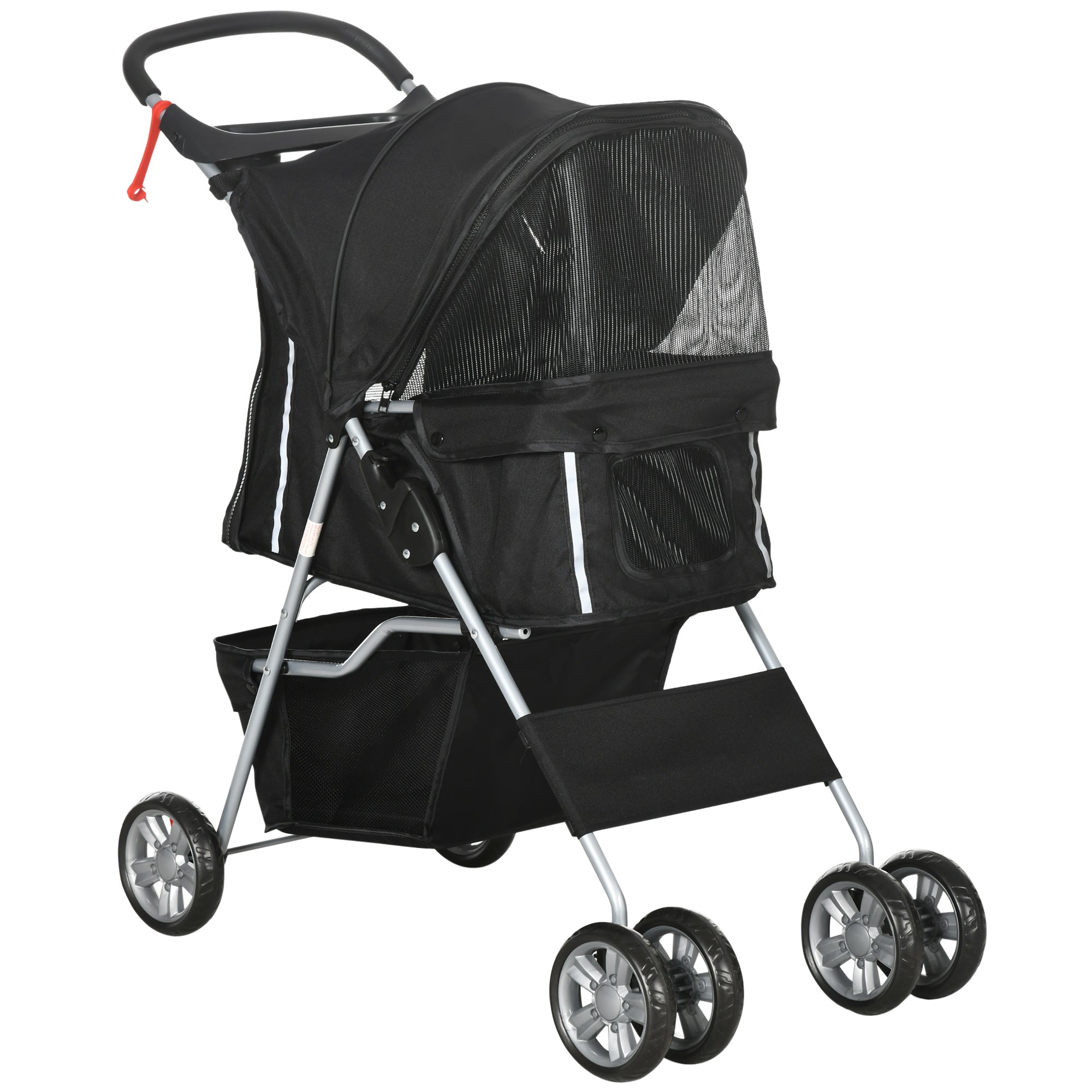 PawHut Pet Stroller for Small Miniature Dogs Cats Foldable Travel Carriage with Wheels Zipper Entry Cup Holder Storage Basket Black - North Peak Garden Furniture