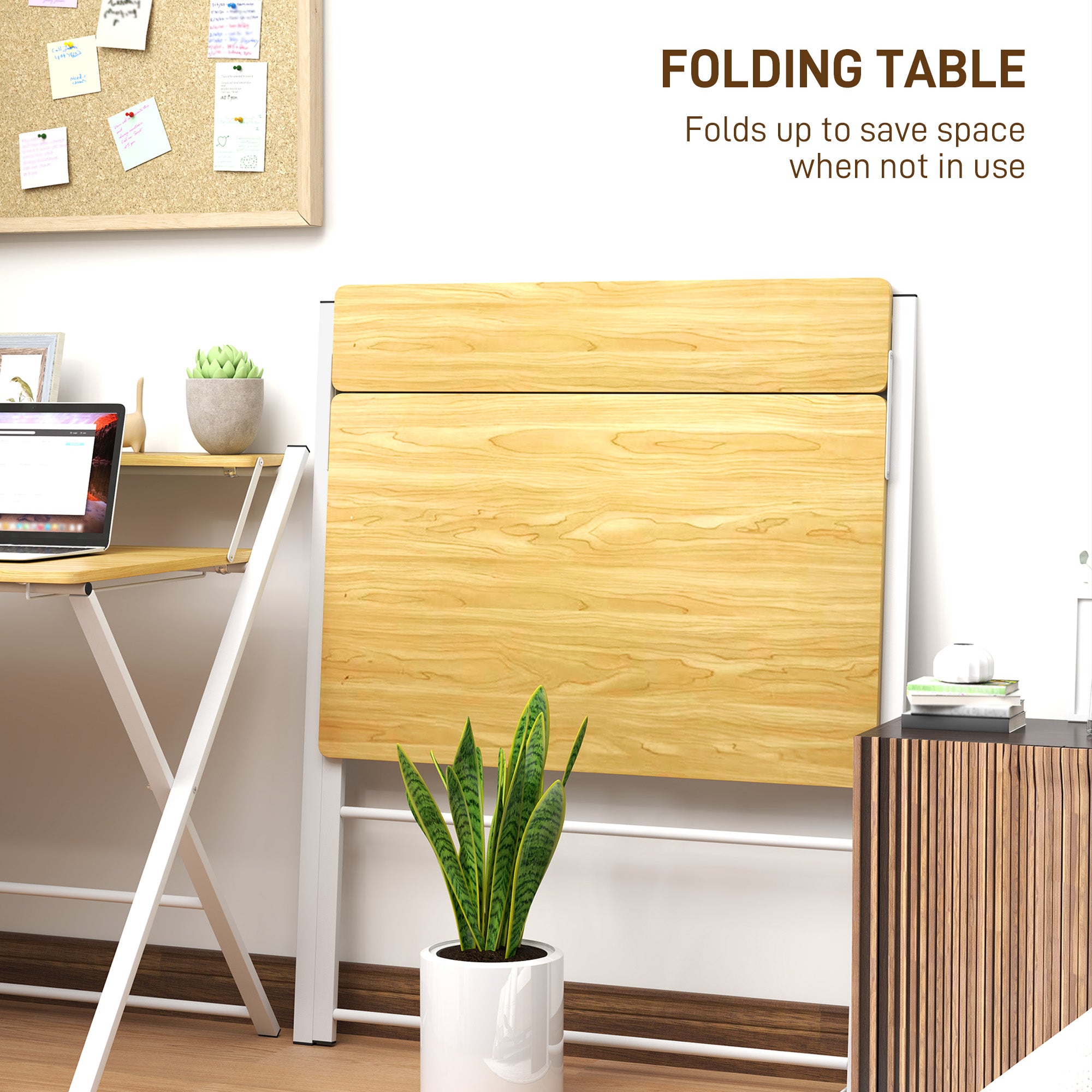 HOMCOM Compact Folding Desk for Small Spaces, Foldable Computer Desk with Storage Shelf for Home Office, 2-Tier Study Writing Table, 86 x 66 x 82 cm, Maple Wood-effect - North Peak Garden Furniture