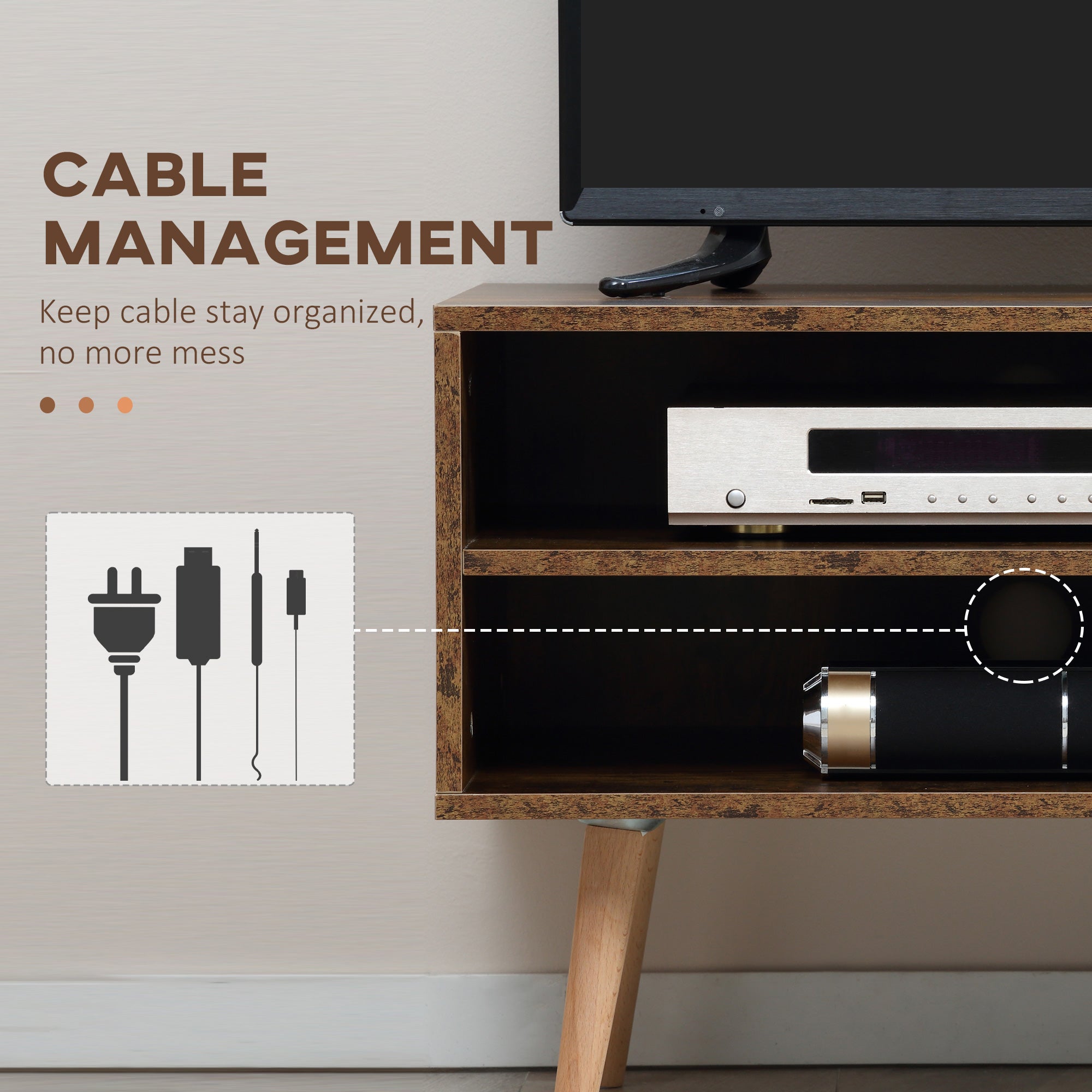 HOMCOM TV Unit Cabinet for TVs up to 55 Inches, TV Stand with Cupboard and Storage Shelves, Cable Holes for Living Room, Brown - North Peak Garden Furniture