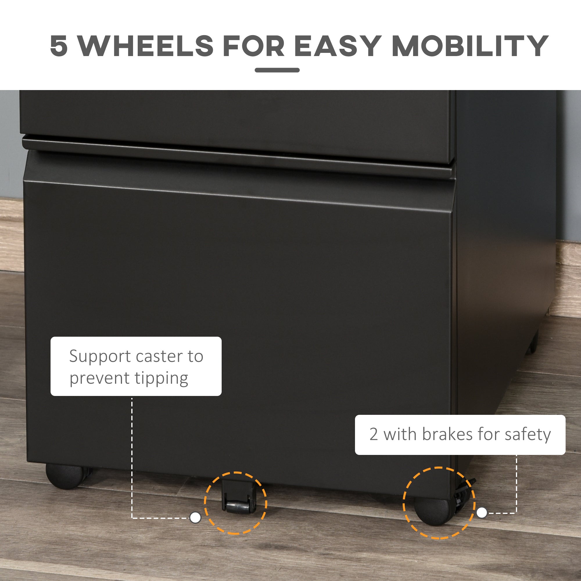 Vinsetto 3 Drawer Filling Cabinet, Mobile Metal File Cabinet with Anti-tilt Design for Letter, A4, Legal Size, Black - North Peak Garden Furniture