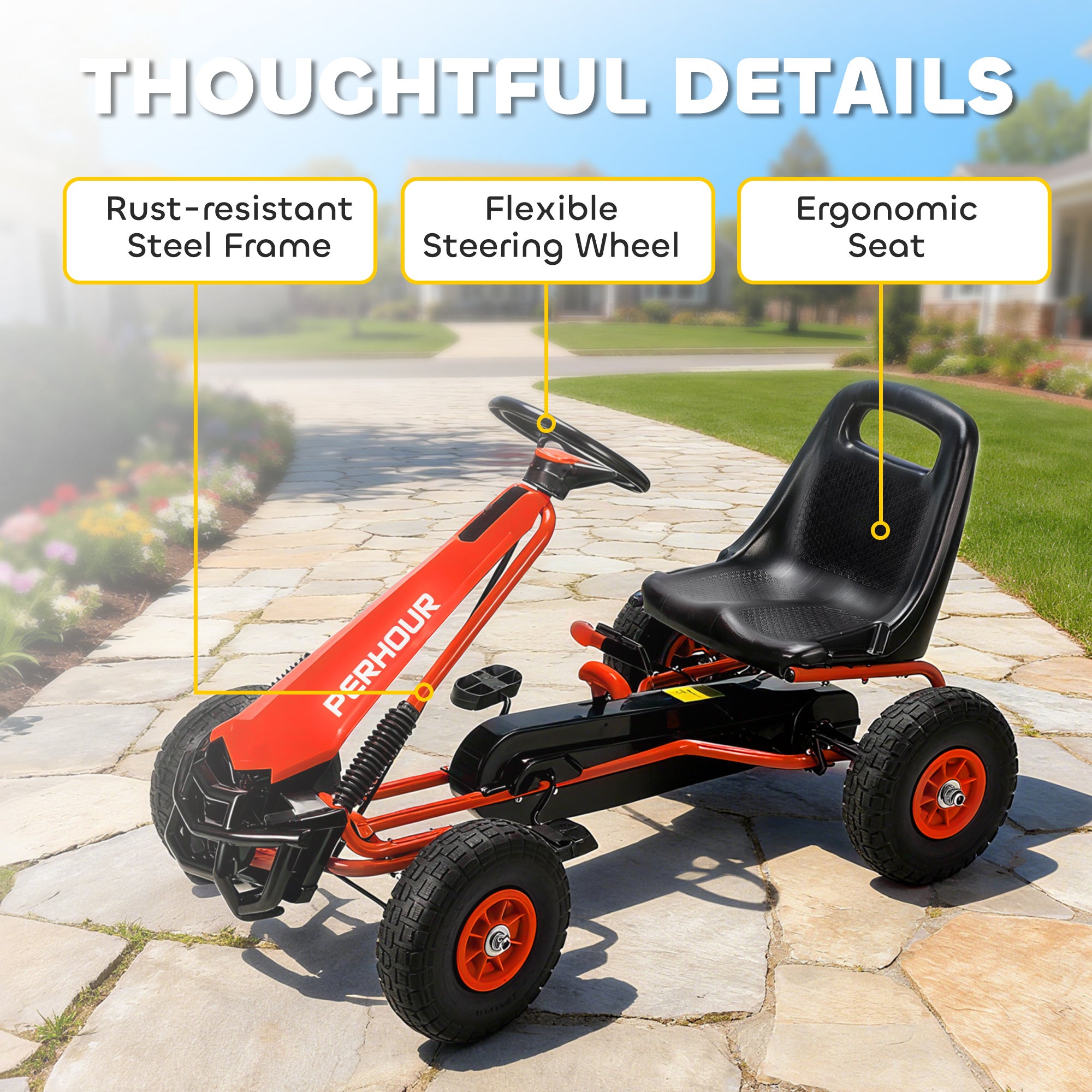AIYAPLAY Kids Pedal Go Kart with Adjustable Seat, EVA Tyres, Manual Clutch, Brake, Go Kart for Kids 3-8 Years, Red