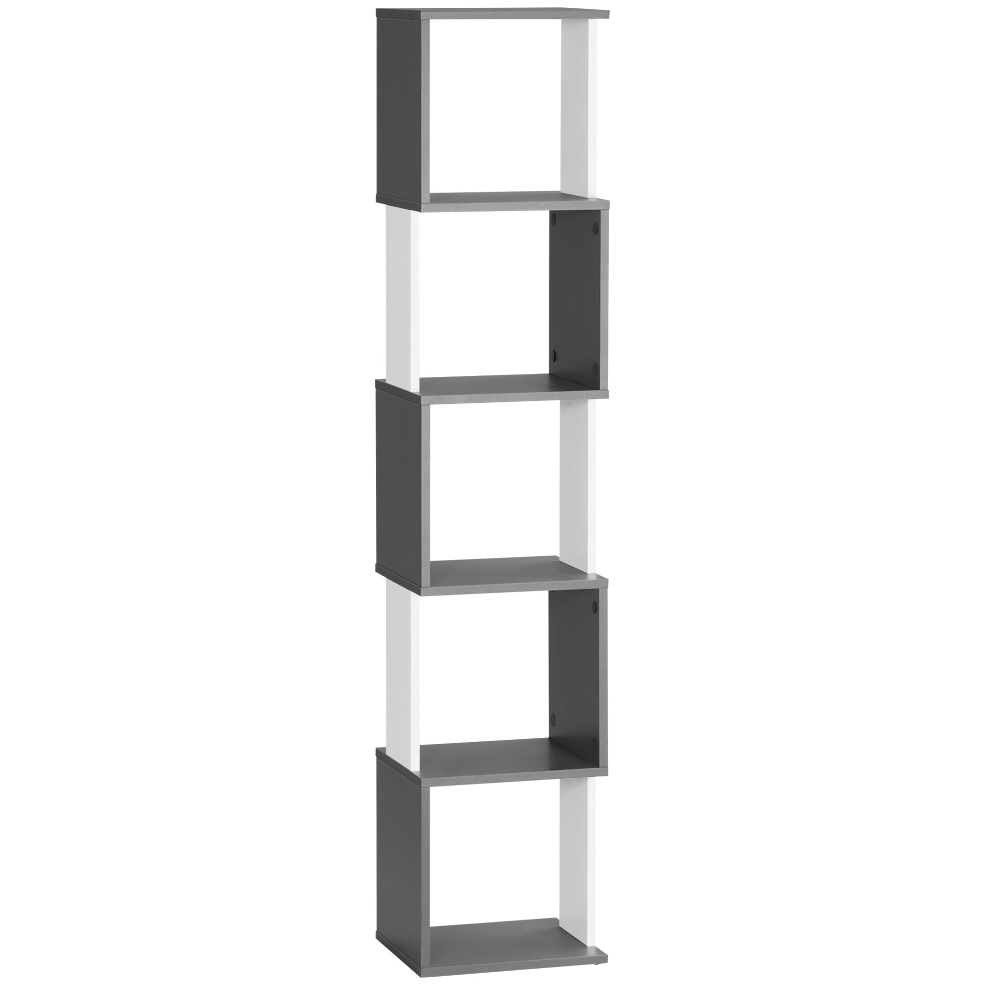 HOMCOM Modern 5-Tier Bookshelf, Freestanding Bookcase Storage Shelving for Living Room Home Office Study, White and Dark Grey - North Peak Garden Furniture