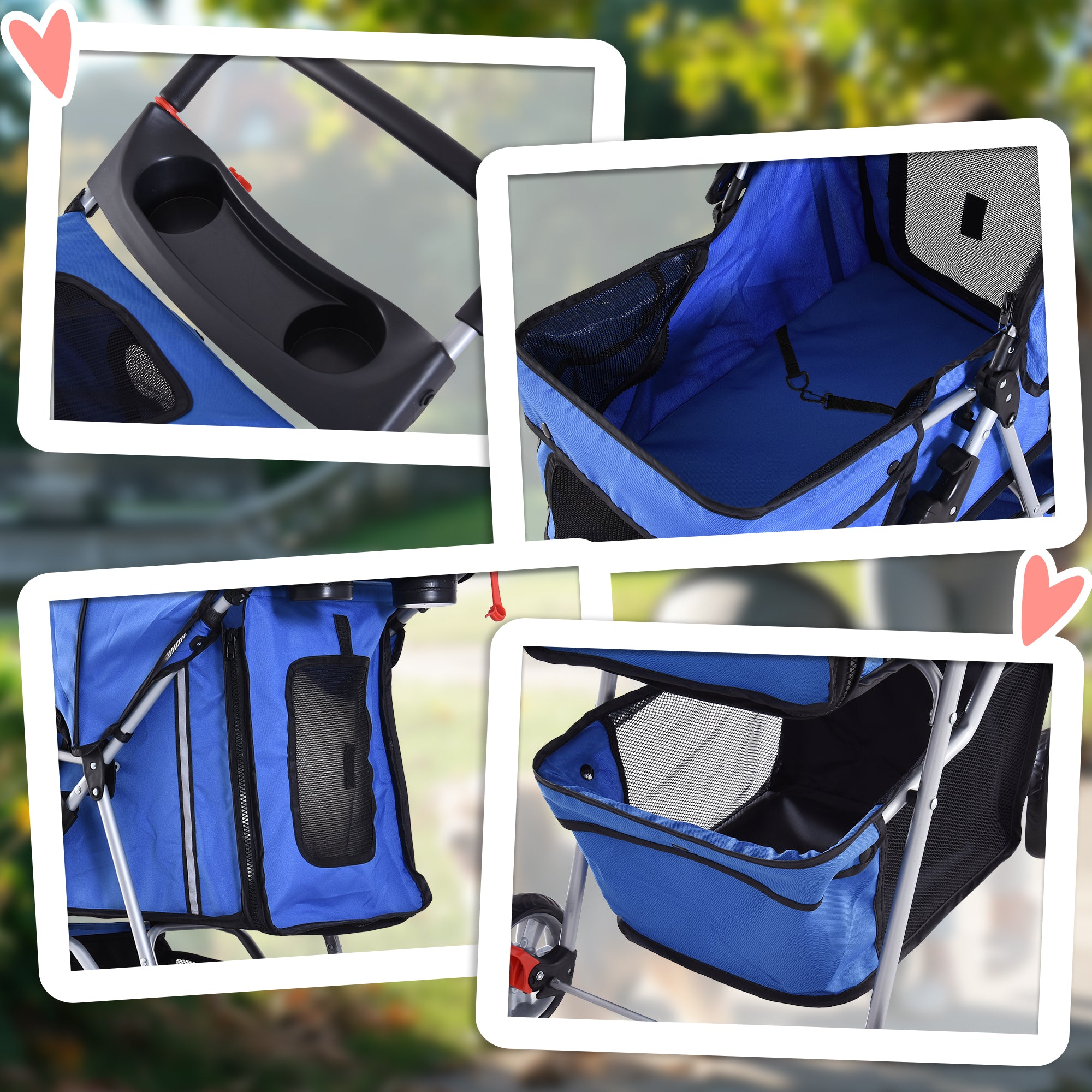 PawHut Pet Stroller for Small Miniature Dogs Cats Foldable Travel Carriage with Wheels Zipper Entry Cup Holder Storage Basket Blue - North Peak Garden Furniture