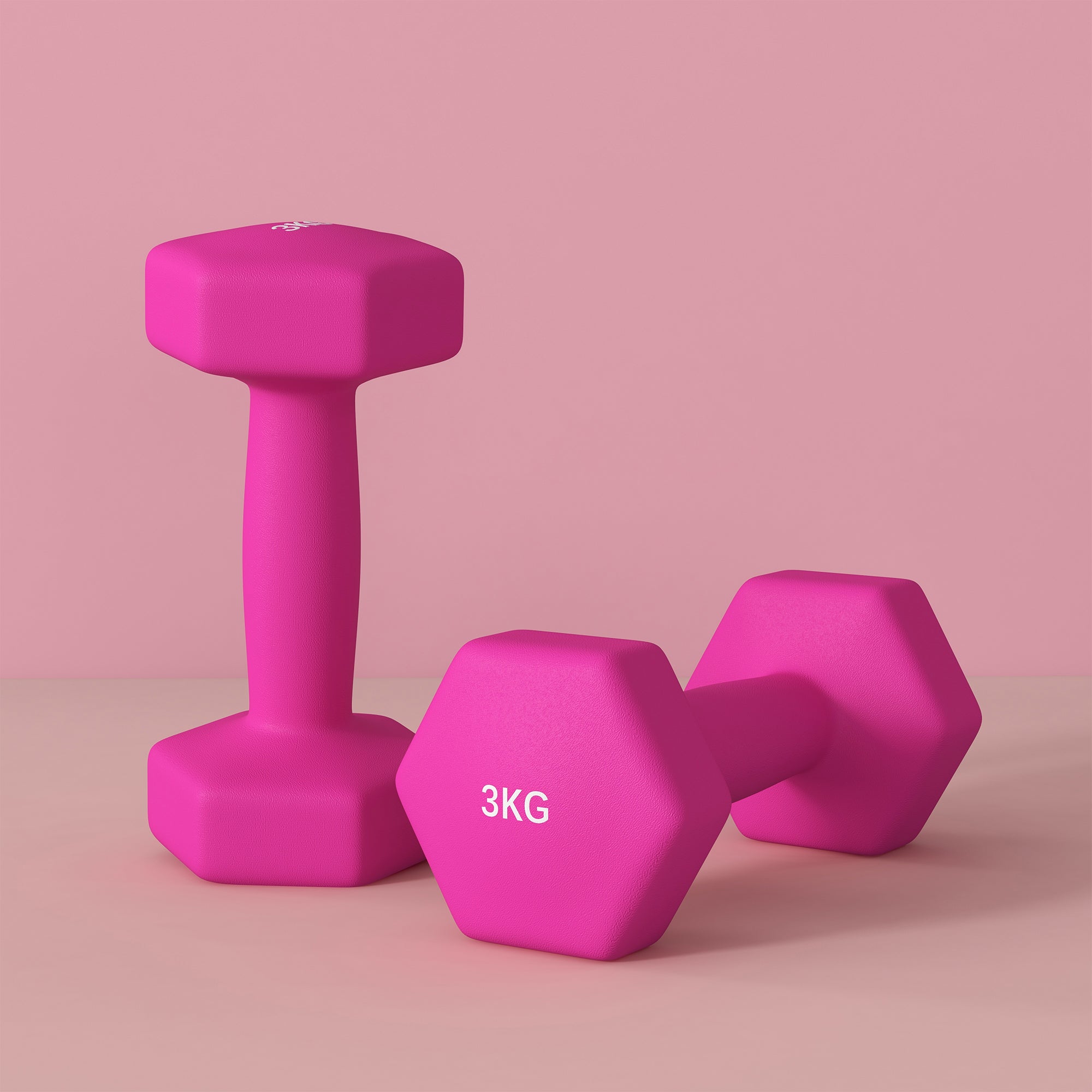 SPORTNOW 2 x 3kg Hexagonal Dumbbells Weights Set with Non-Slip Grip for Home Gym Workout, Pink - North Peak Garden Furniture