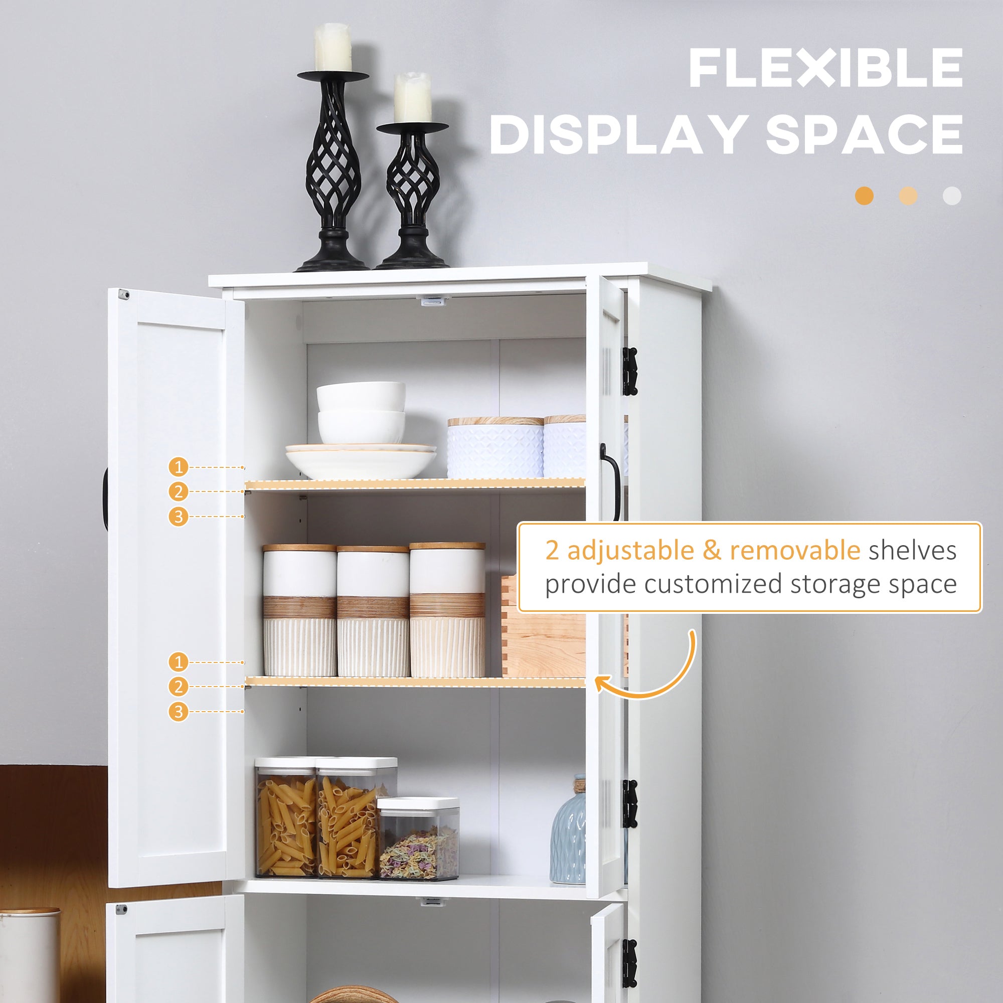 HOMCOM Accent Floor Storage Cabinet Kitchen Cupboard with Adjustable Shelves and 2 Lower Doors, White