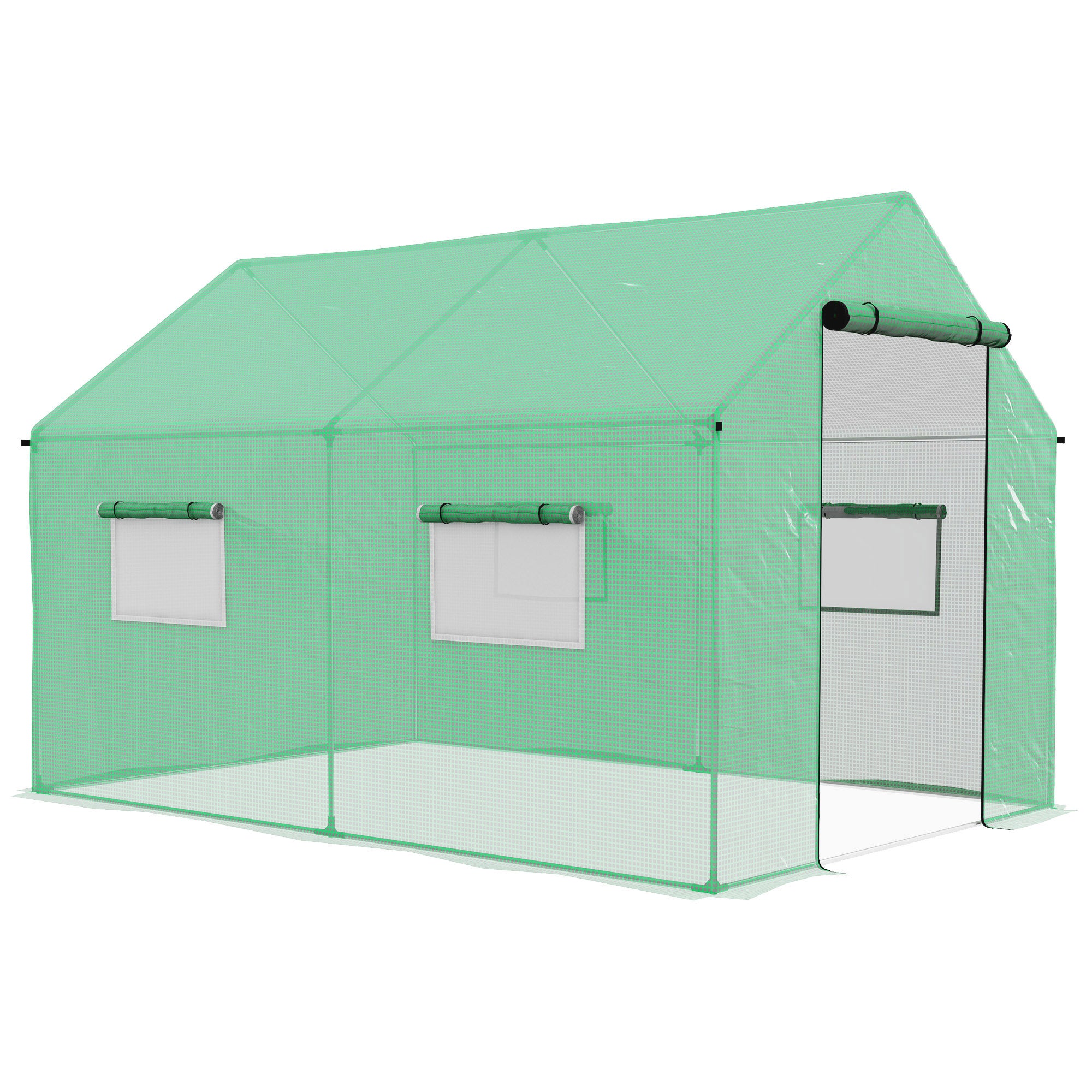 Outsunny Polyethylene Walk-in Polytunnel Greenhouse, 2 x 3(m), Green - North Peak Garden Furniture