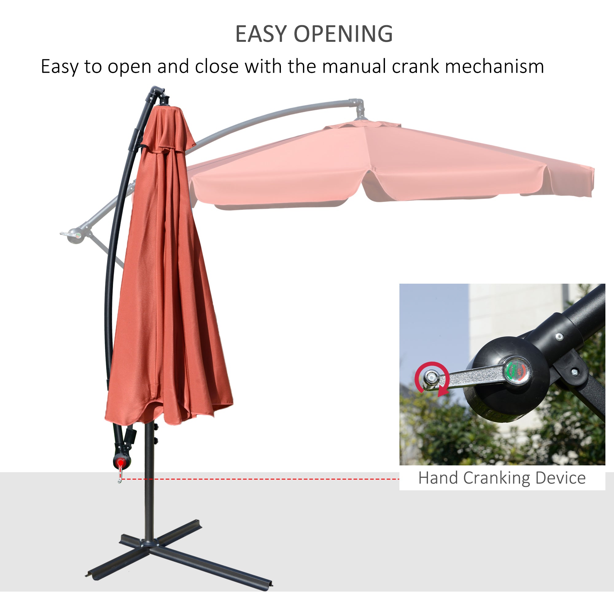 Outsunny 2.7m Garden Banana Parasol Cantilever Umbrella with Crank Handle and Cross Base for Outdoor, Hanging Sun Shade, Wine Red - North Peak Garden Furniture
