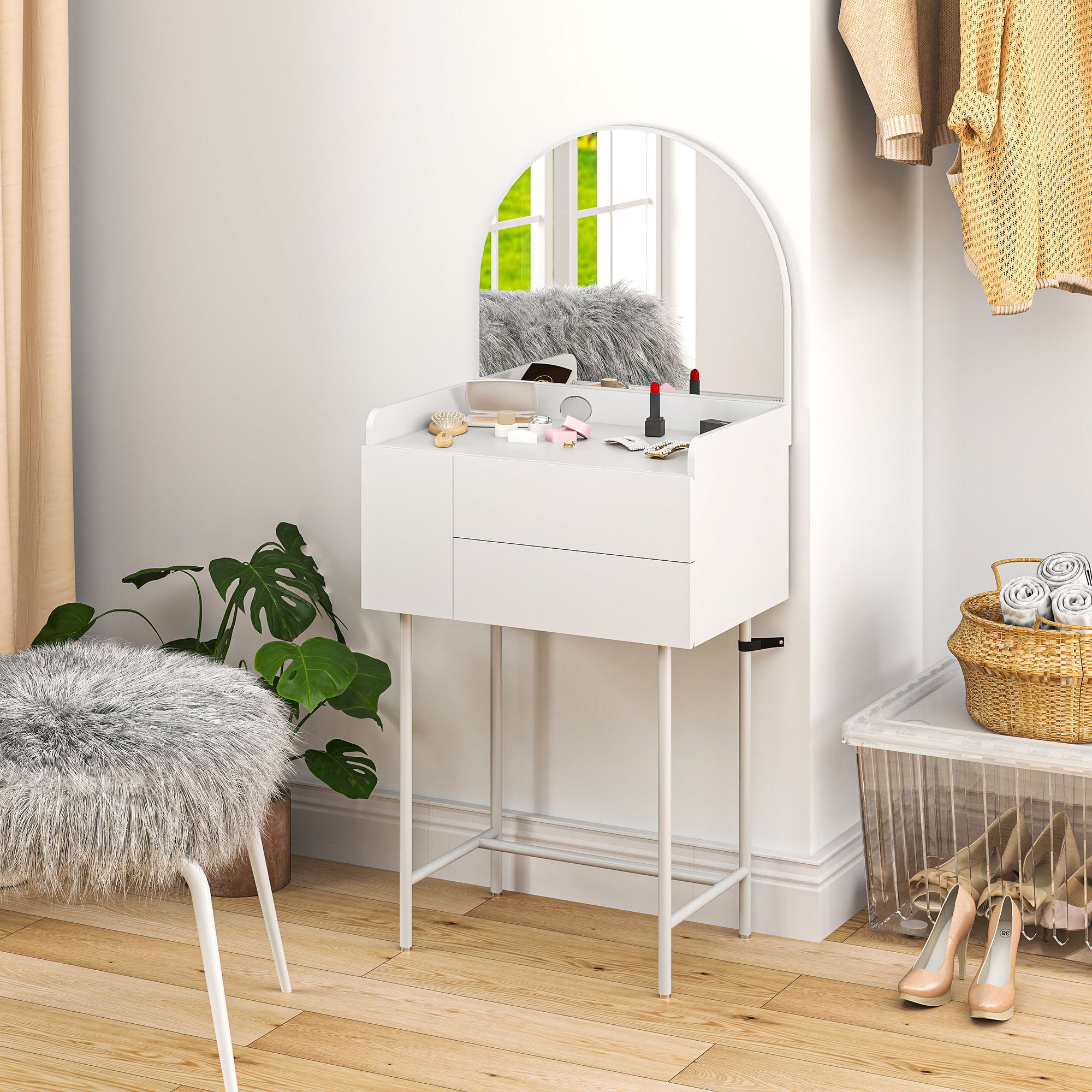 HOMCOM Three Drawer Compact Dressing Table - White - North Peak Garden Furniture