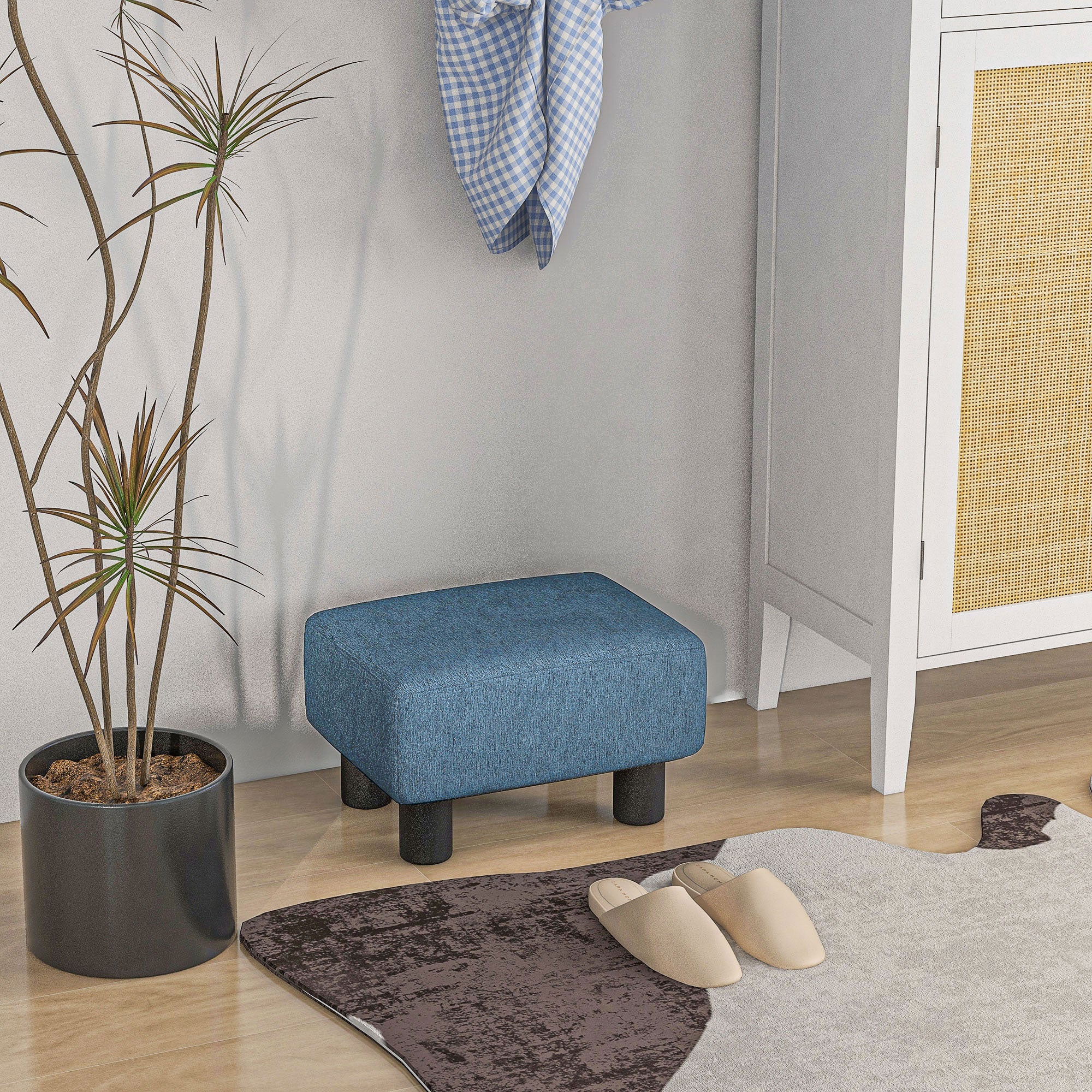 HOMCOM Linen Fabric Footstool Ottoman Cube with 4 Plastic Legs - North Peak Garden Furniture
