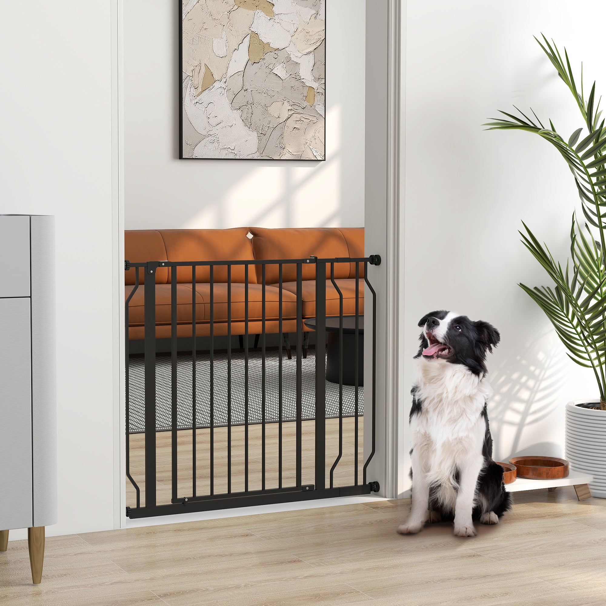 PawHut Wide Dog Safety Gate, with Door Pressure, for Doorways, Hallways, Staircases - Black