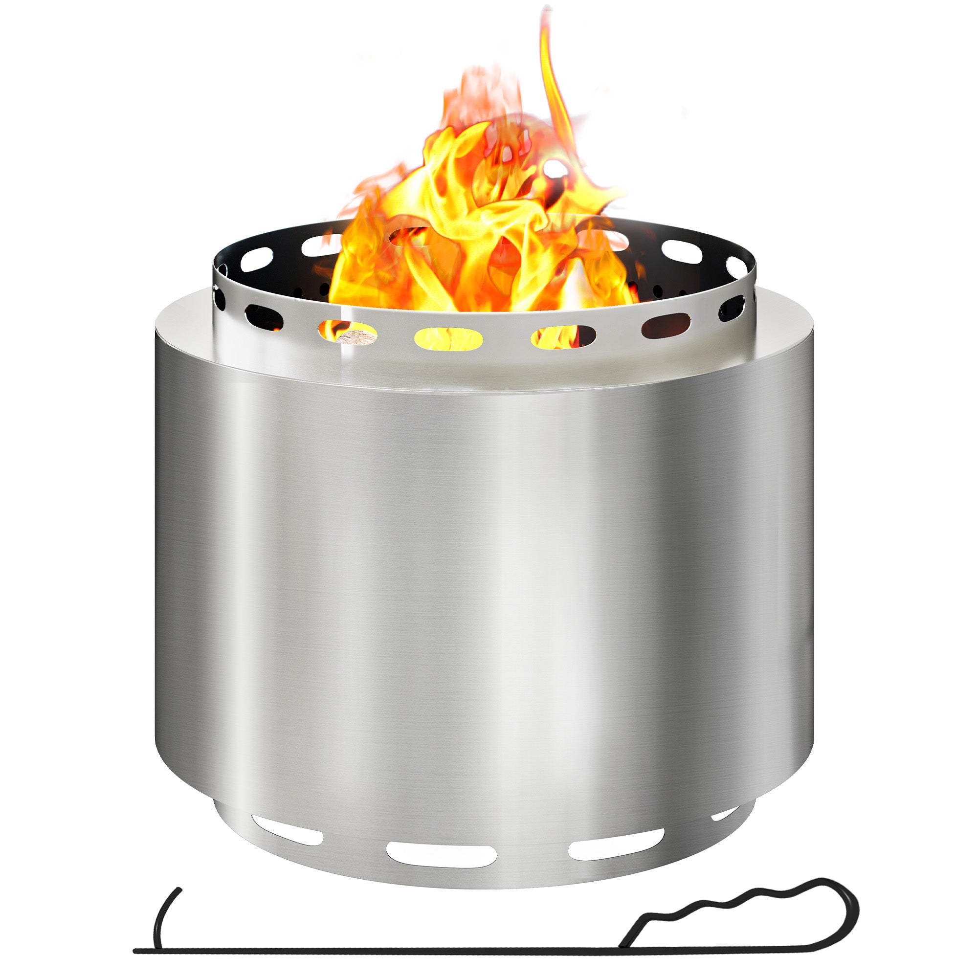 Outsunny Smokeless Fire Pit, 48.5cm Portable Wood Burning Firepit with Poker for Garden Camping Bonfire Party, Stainless Steel, Silver - North Peak Garden Furniture