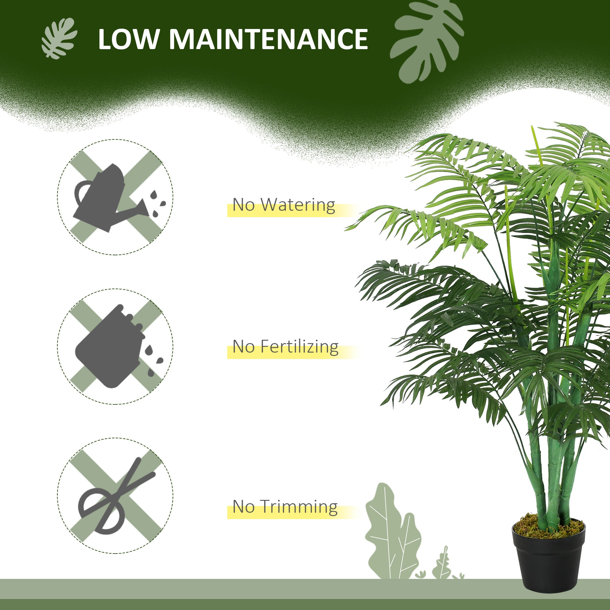 Outsunny 125cm/4FT Artificial Palm Plant Decorative Tree with Nursery Pot, Fake Plastic Indoor Outdoor Home Office Décor, Green - North Peak Garden Furniture
