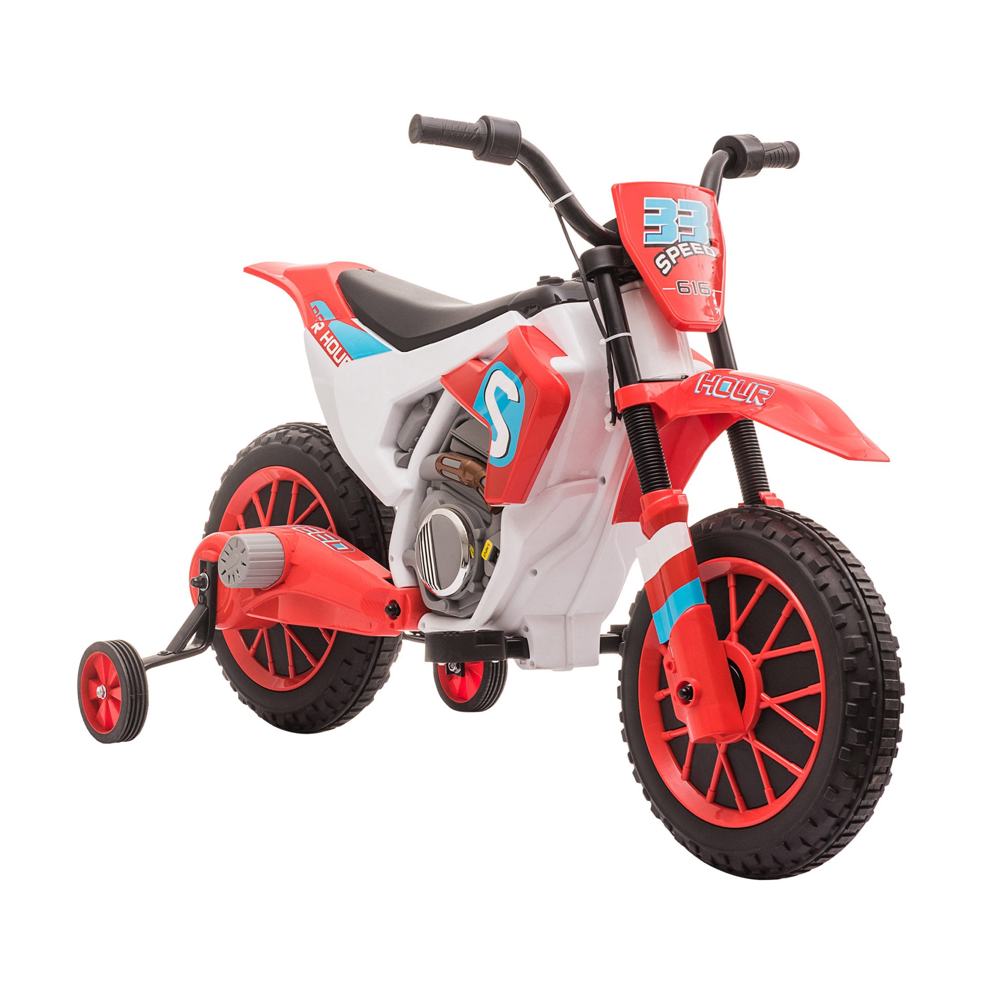 HOMCOM 12V Kids Electric Motorcycle Ride-On, with Training Wheels, for Ages 3-6 Years - Red - North Peak Garden Furniture