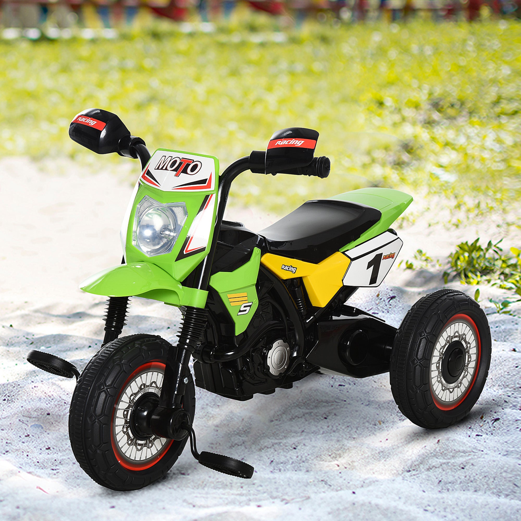 HOMCOM Toddler Pedal Motorcycle Kids Ride On Tricycle Early Learning w/ Music Lights Handlebar Stickers Exercise Boys Girls Gift for Kids 18 - 36 Months Green - North Peak Garden Furniture
