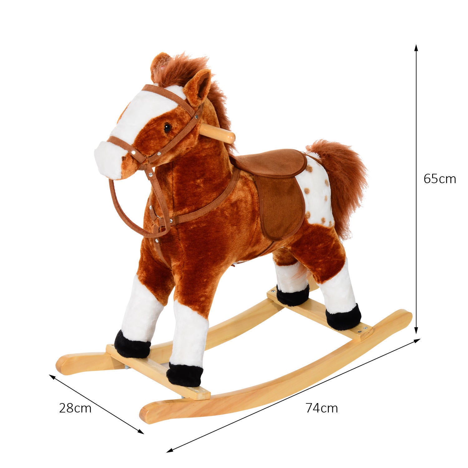 HOMCOM Baby Rocking Horse Plush Ride on Animals Rocker with Sound Handle Grip for kids 3-6 years - Brown - North Peak Garden Furniture