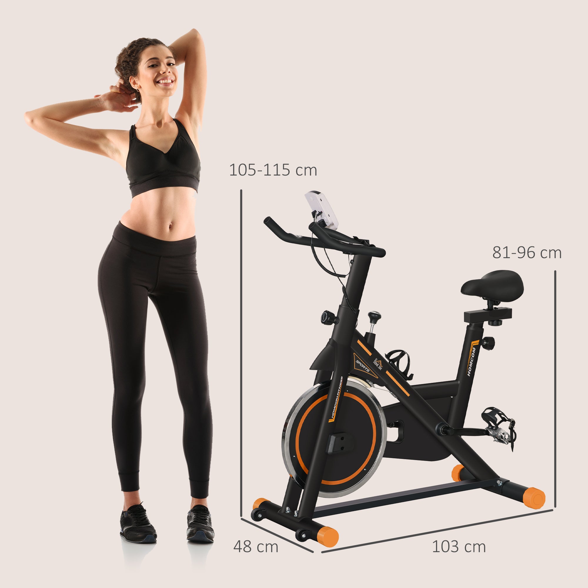 HOMCOM Exercise Bike, Indoor Cycling, with LCD Display, Heart Rate, Sensor - Black and Orange - North Peak Garden Furniture