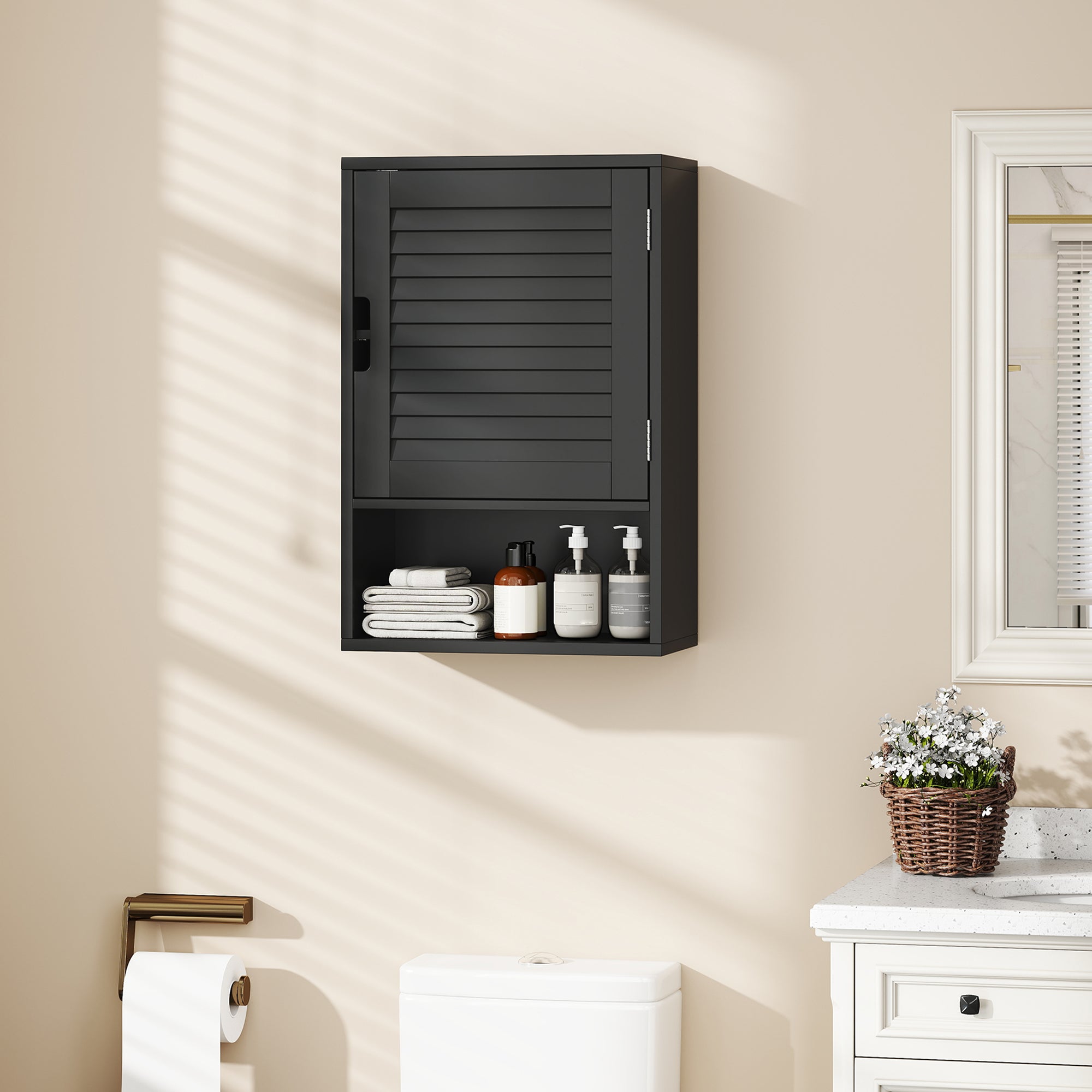 HOMCOM Bathroom Cabinet, Wall Mounted Storage Cabinet with Adjustable Shelves, 40 x 20 x 60 cm, Black